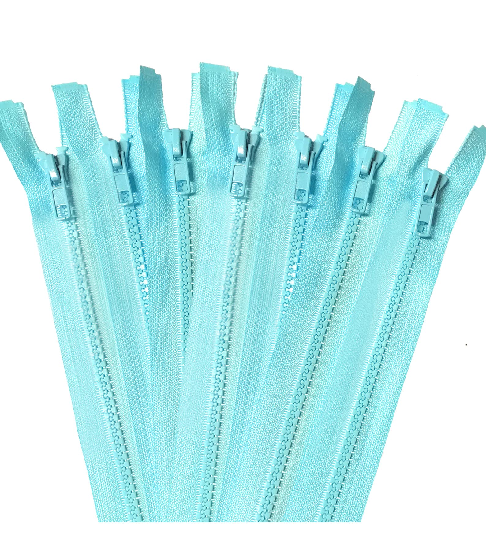 10-25 pcs Molded Plastic Separating Jacket Zippers, Sports, Coats, Sewing, 14-36 Inch, Light Blue/Aqua, 28