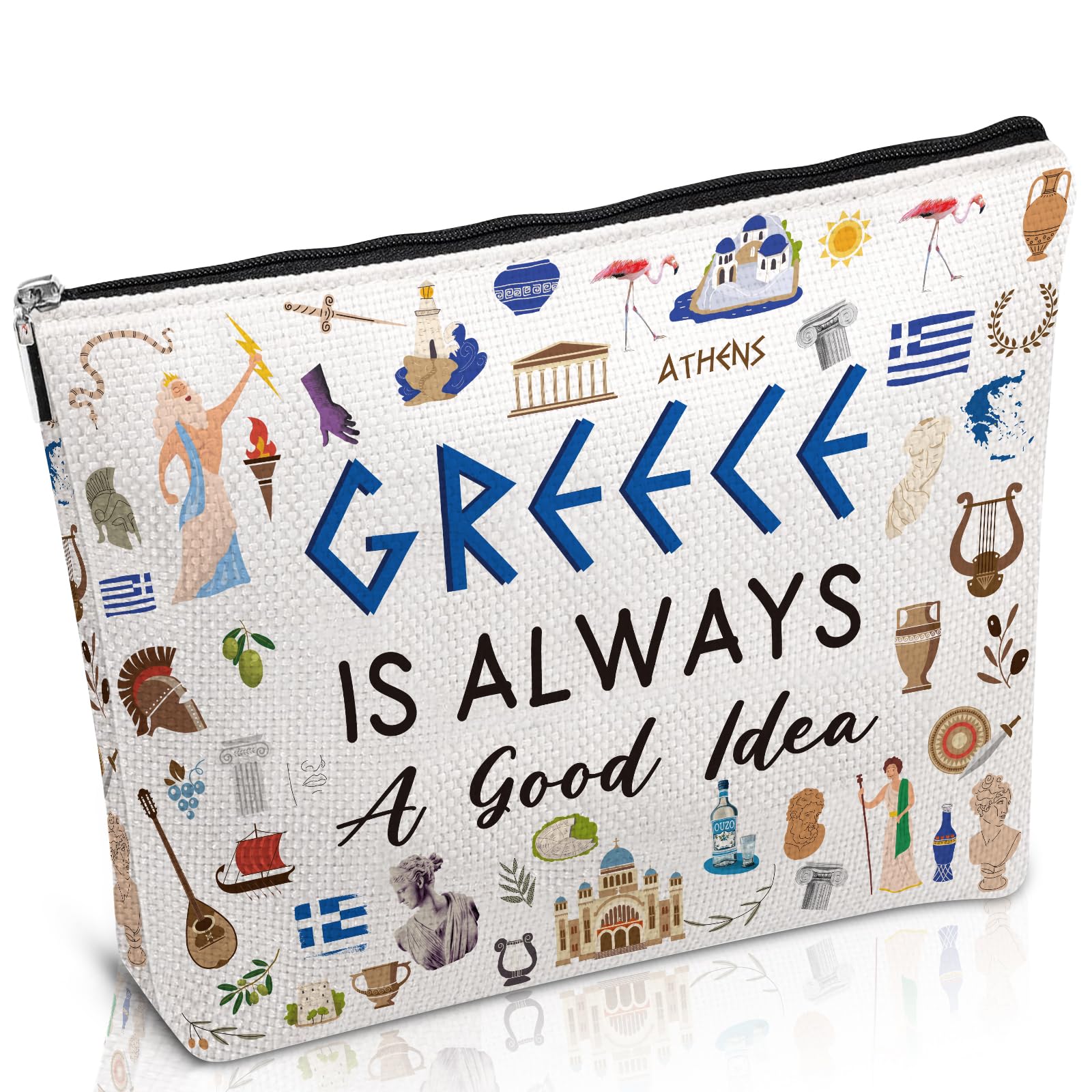 Luvsweets Greece Travel Essentials Gifts - Greek Souvenirs Gift Makeup Bags, Greece Is Always A Good Idea Cosmetic Bags Toiletry Pouch with Zipper,