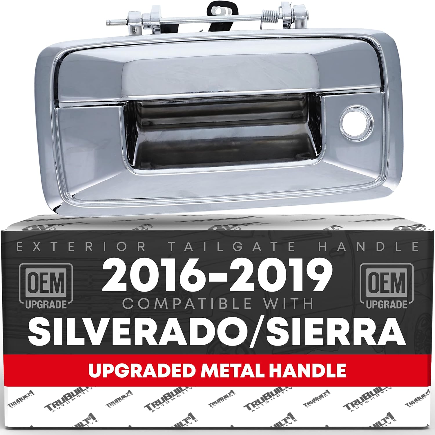 Tailgate Handle Assembly, Upgraded Metal - Compatible with 2016-2019 Chevrolet Silverado, GMC Sierra, Liftgate Latch Handle, Textured, w/ Keyhole, Camera Hole - OEM 23448681, 23487215, 84016231, 9772