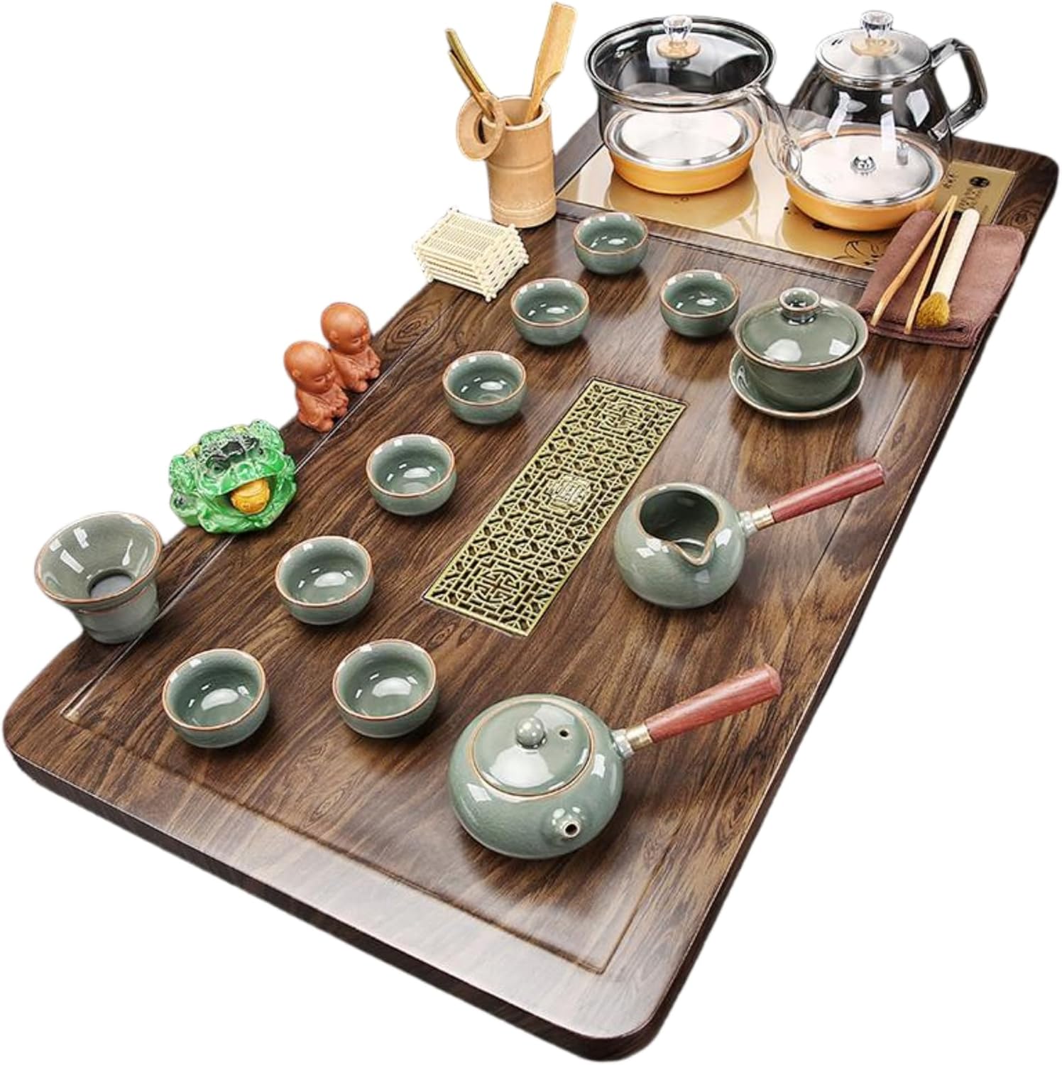 MOYEE 整套茶具套装 Fully Automatic Tea Set,全自动底部上水烧水壶一体大茶盘 Chinese Gongfu Tea Tray 家用客厅玻璃泡茶台 A1794