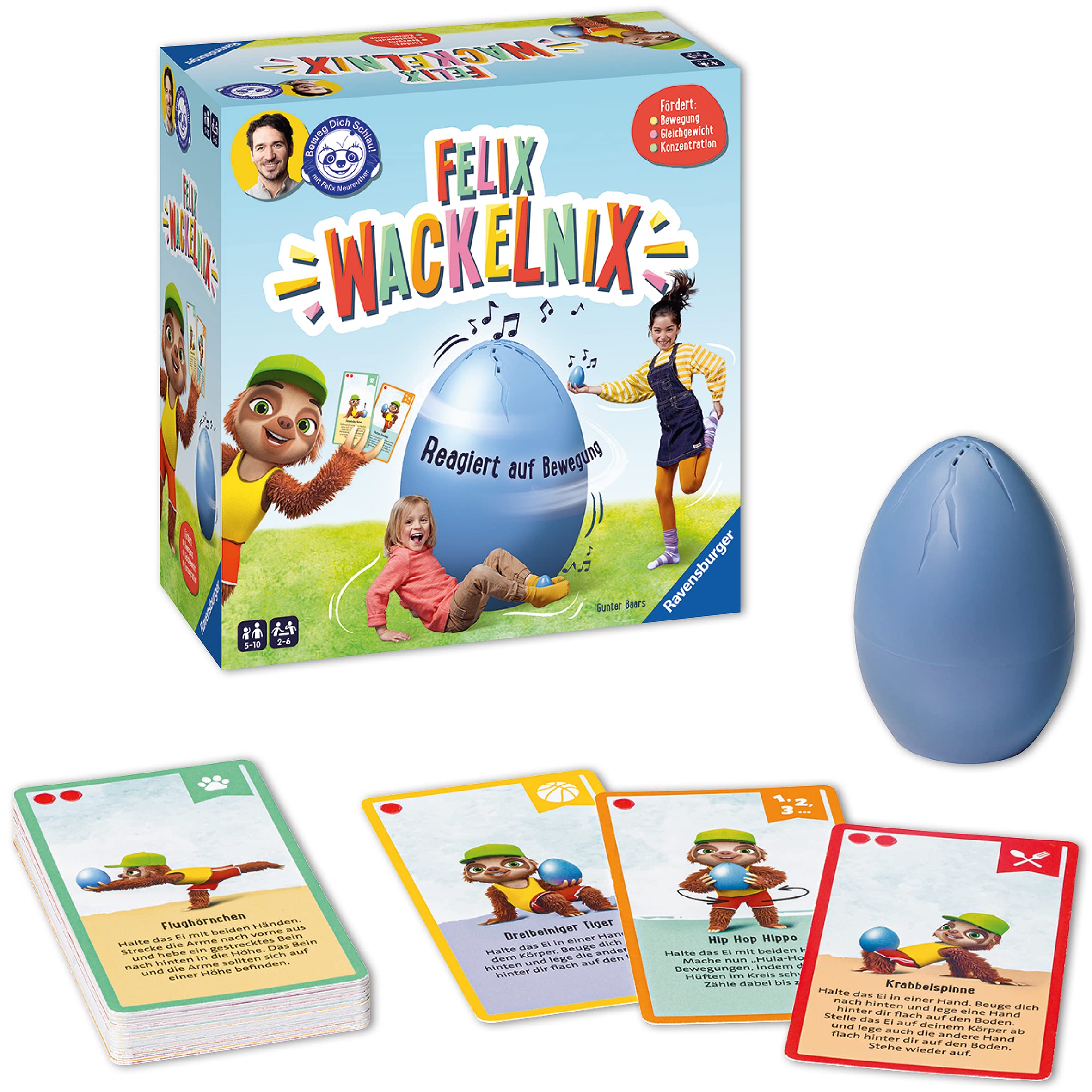 Ravensburger 20931 - Felix Wackelnix Schlaues Bewegungsspiel für 1 bis 6 Kinder ab 5 Jahren entwickelt mit dem Programm Beweg Dich schlau! der Felix-Neureuther-Stiftung.