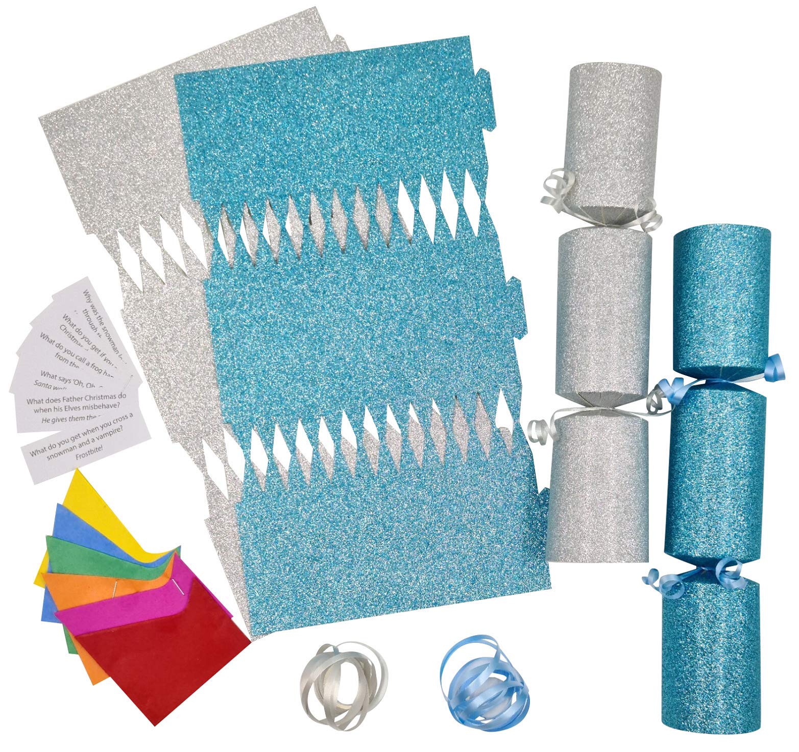 Evelay Silver/Blue 12 Make Your Own Christmas Cracker Kit Crackers Hats Snaps &