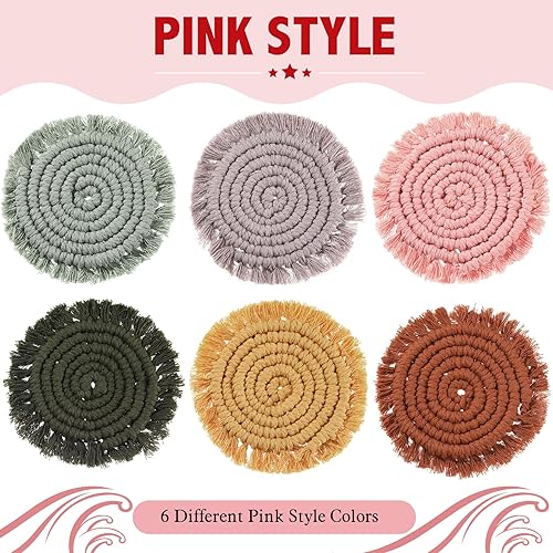 Miniatura 4 de 6 posavasos para bebidas, absorbentes de algodón, estilo bohemio, tejidos, estilo rural, con borlas, macramé, con soporte, regalo de inauguración de