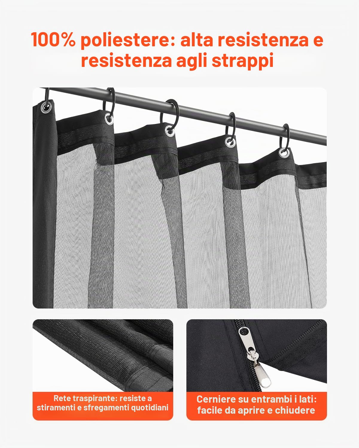 VEVOR Rete di Ricambio per Gazebo, per Gazebo 304,8 x 396,2 x 207,3 cm Rete Anti-Moscerini per Patio, Tenda per Esterni a 4 Pannelli, con Doppia Cerniera, Schermo per Baldacchino, Solo Rete, Nero