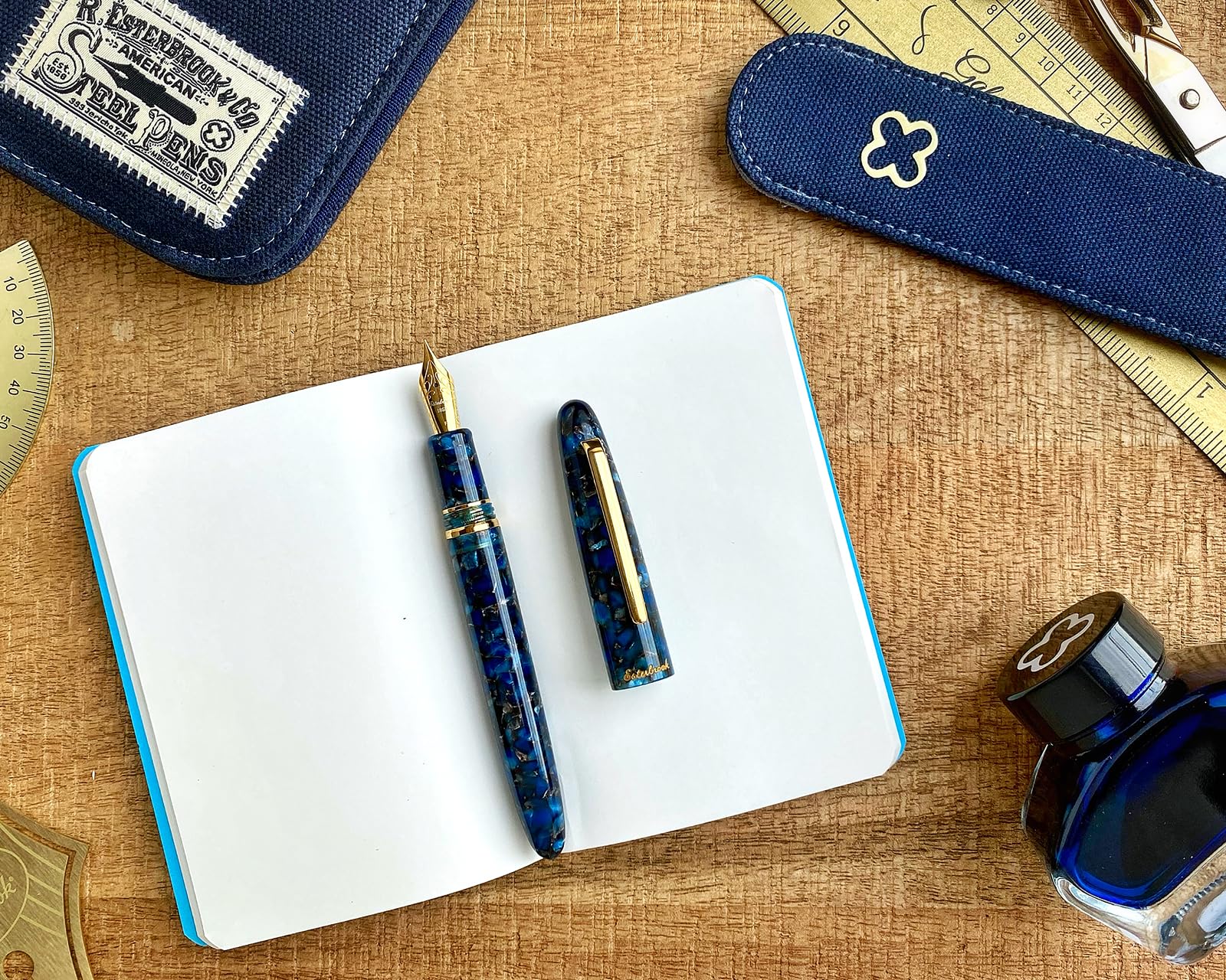 Esterbrook Estie Nouveau Blue Palladium Trim - Pluma estilográfica para cartuchos