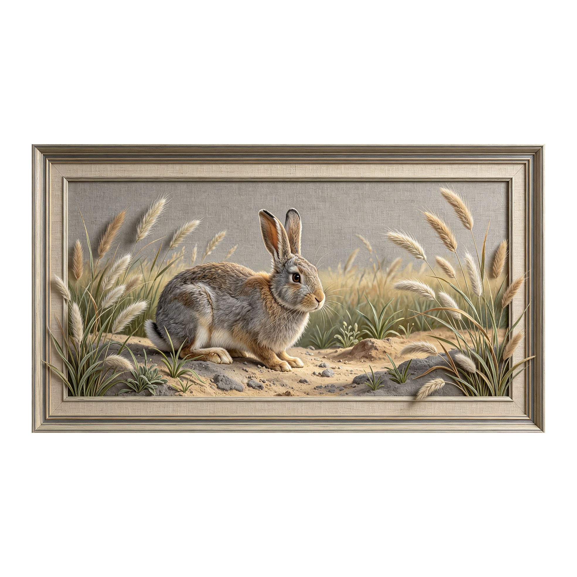 Yzpallescene 3D 3D Framed Wall Art 50cm×90cm Realistic Rabbit Pastoral Landscape Oil Painting Large Size SelfAdhesive Removable Wall Decor Prints Artwork for Living Room Bedroom Office