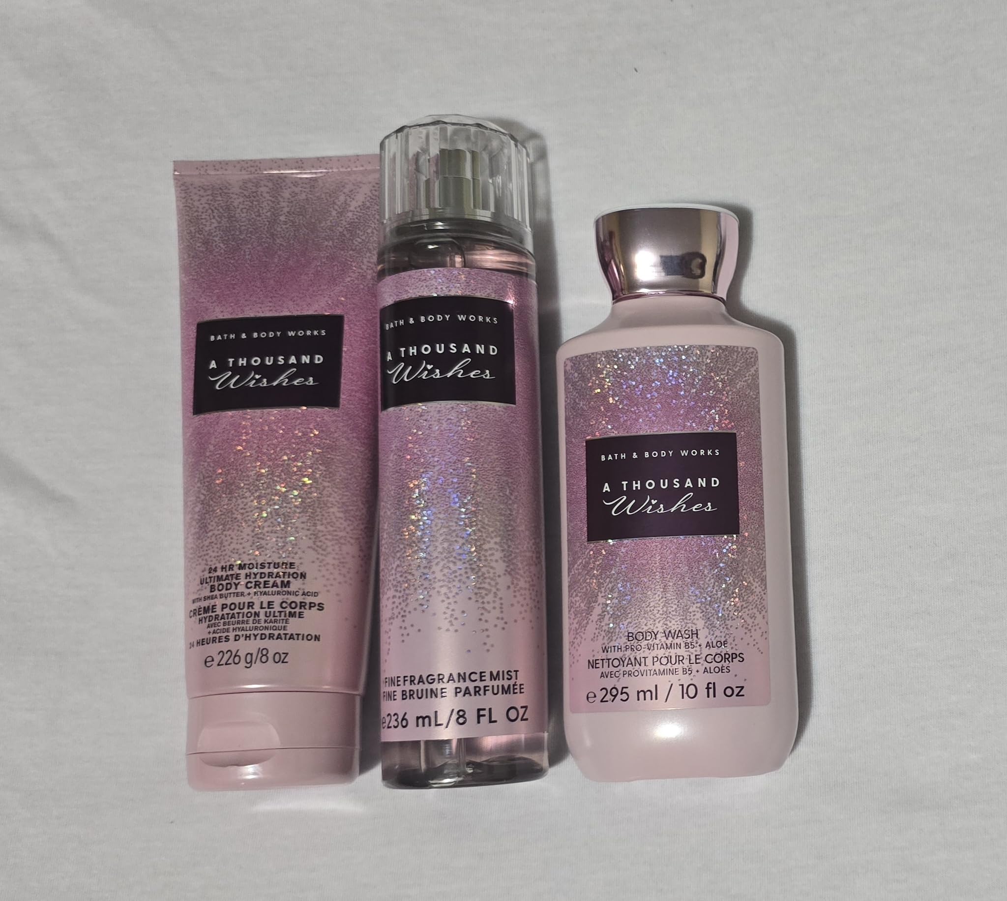 Bath & Body Works A Thousand Wishes Care Set. Shower Gel 10 Fl Oz, Fine Fragrance Mist 8 Fl Oz and Cream 8 Fl Oz