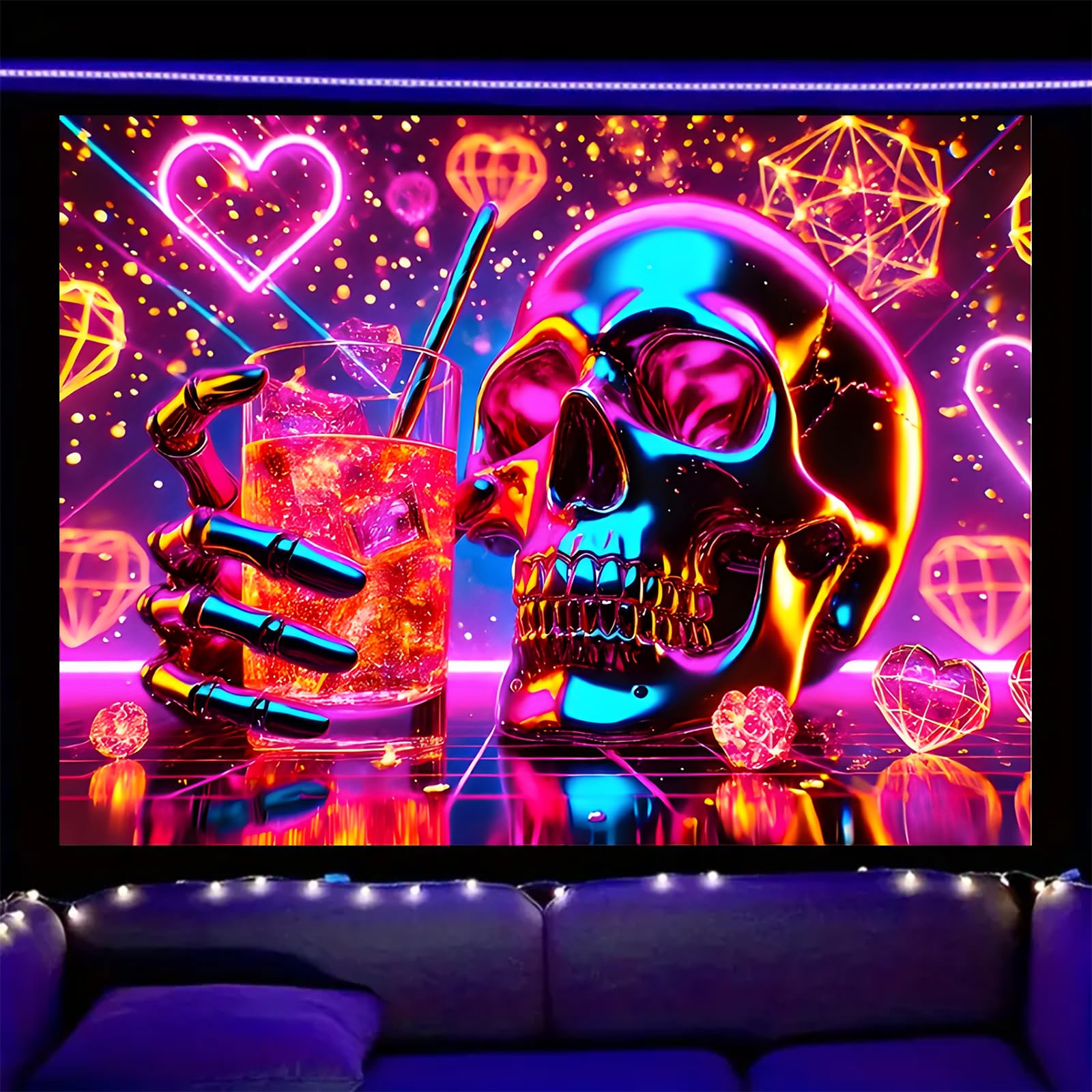 Nuxovilar Neon Skull Wall Tapestry Polyester 59.05x51.18 In