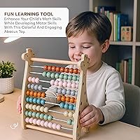 Vista 5 de Abacus for Kids Herramientas de enseñanza de matemáticas hechas de cuentas de madera y estante - Contadores de números de madera para niños