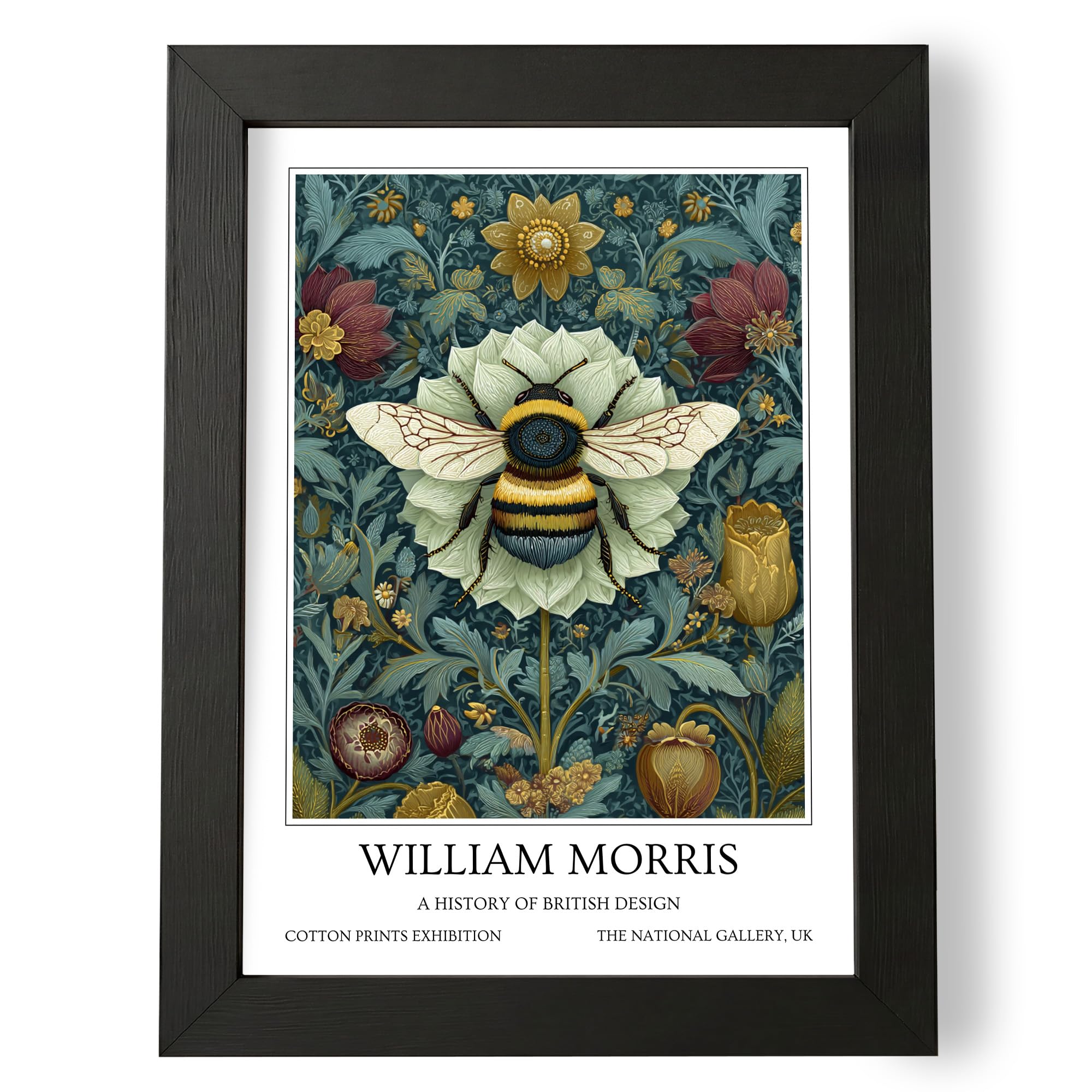 Fans Favourites William Morris - Vintage Art Noevua British Prints, Botanical Wall Art, A History of British Design Collection (Bumble Bee, A3, Framed)