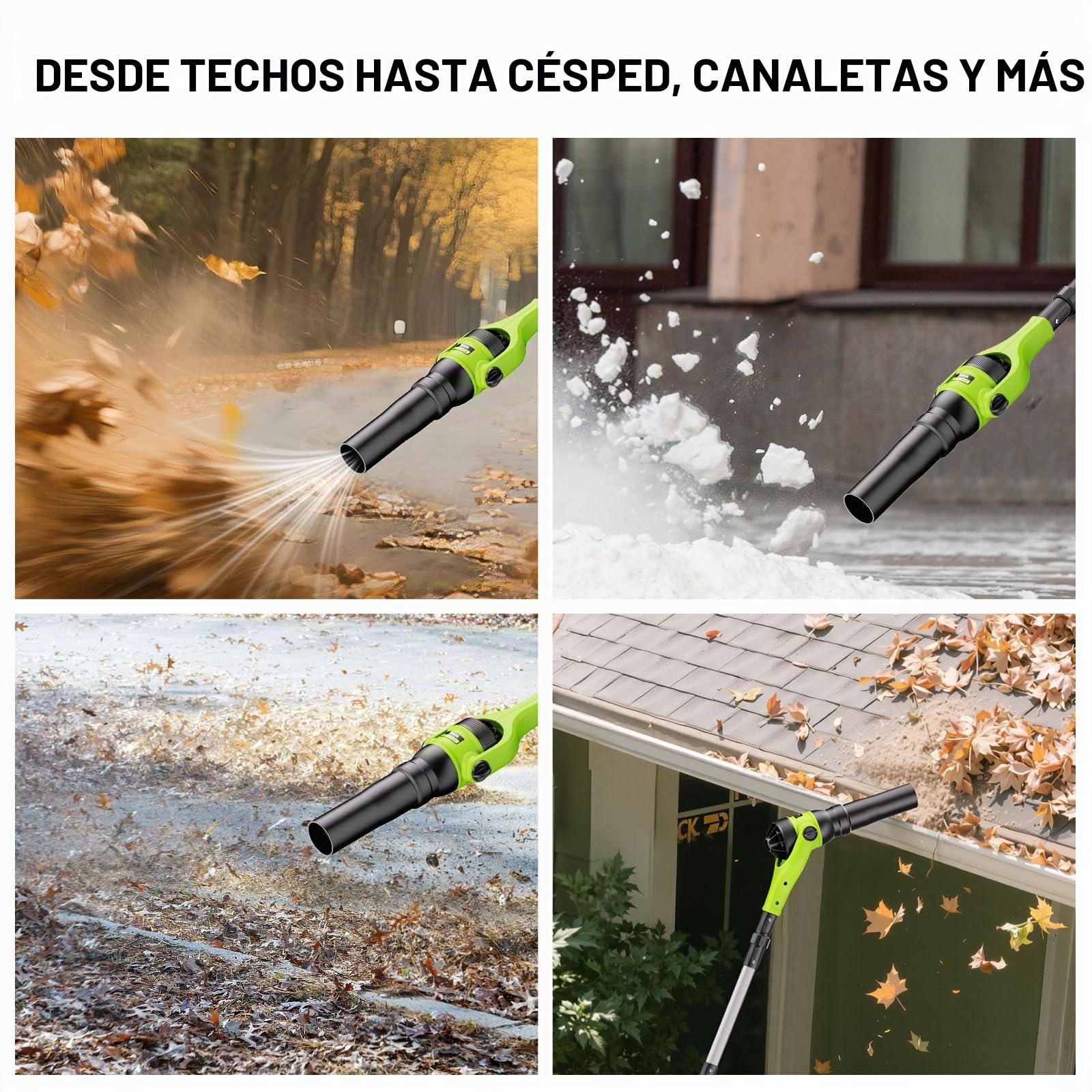 AOKIA Soplador de Hojas a Batería con Tubo Telescópico de 2 m & 2×4000 mAh, Ligero, 290 km/h & 985 m³/h, Modo Turbo, Soplador Inalámbrico para Jardín, Nieve, Hojas y Polvo