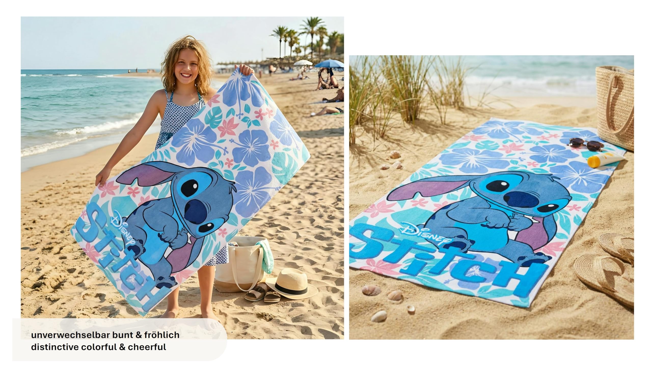 Theonoi Disney Lilo und Stitch dziecięcy ręcznik kąpielowy, ręcznik plażowy, 70 x 140 cm, 100% bawełna, dla chłopców i dziewczynek – standard Öko-Tex