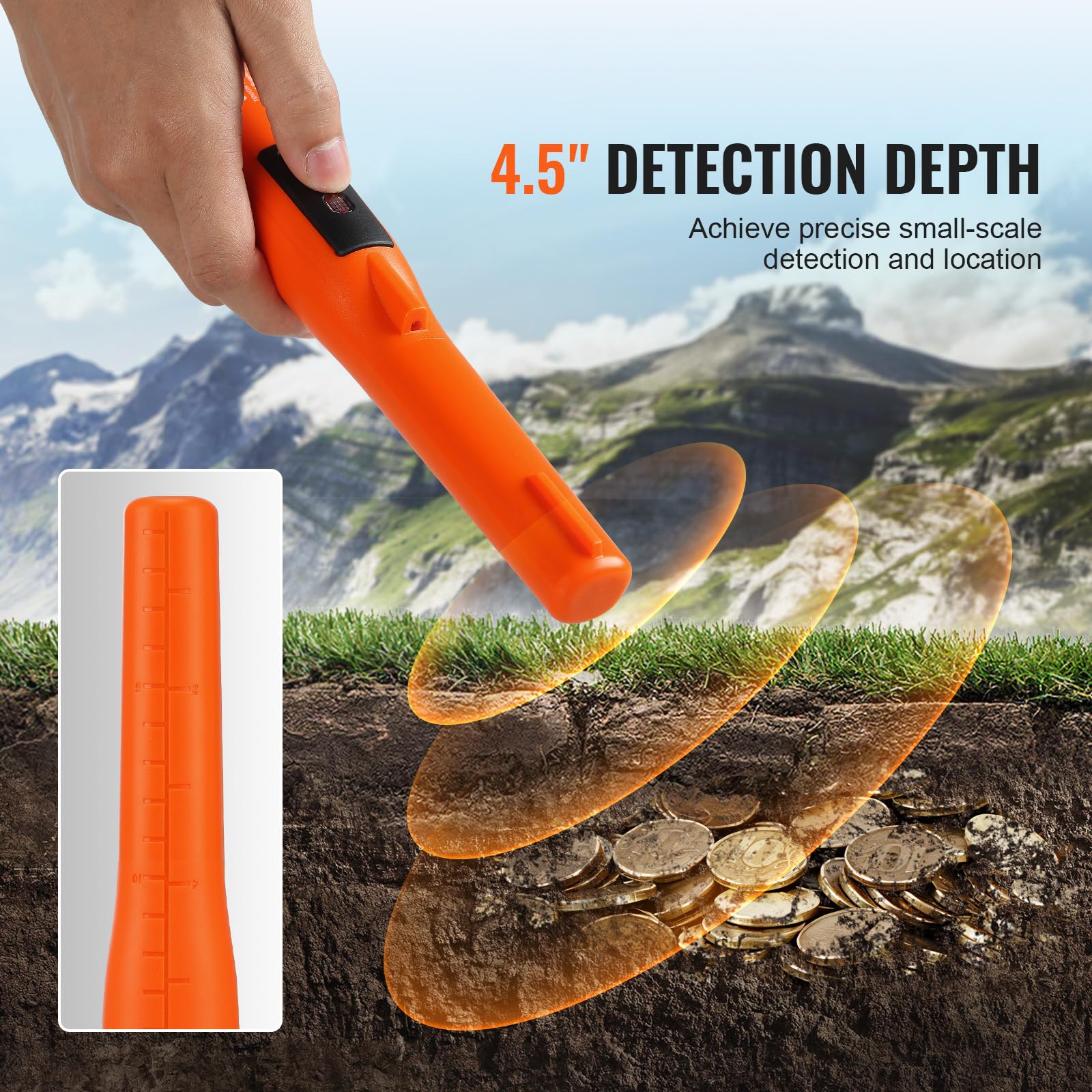 VEVOR Pinpointer Detector de Metales IP68 Puntero de Metal Portátil Totalmente Impermeable Profundidad de Detección 114mm Pinpointer exploración 3 Modos con Estuche Batería de 9 V para Adultos Niños