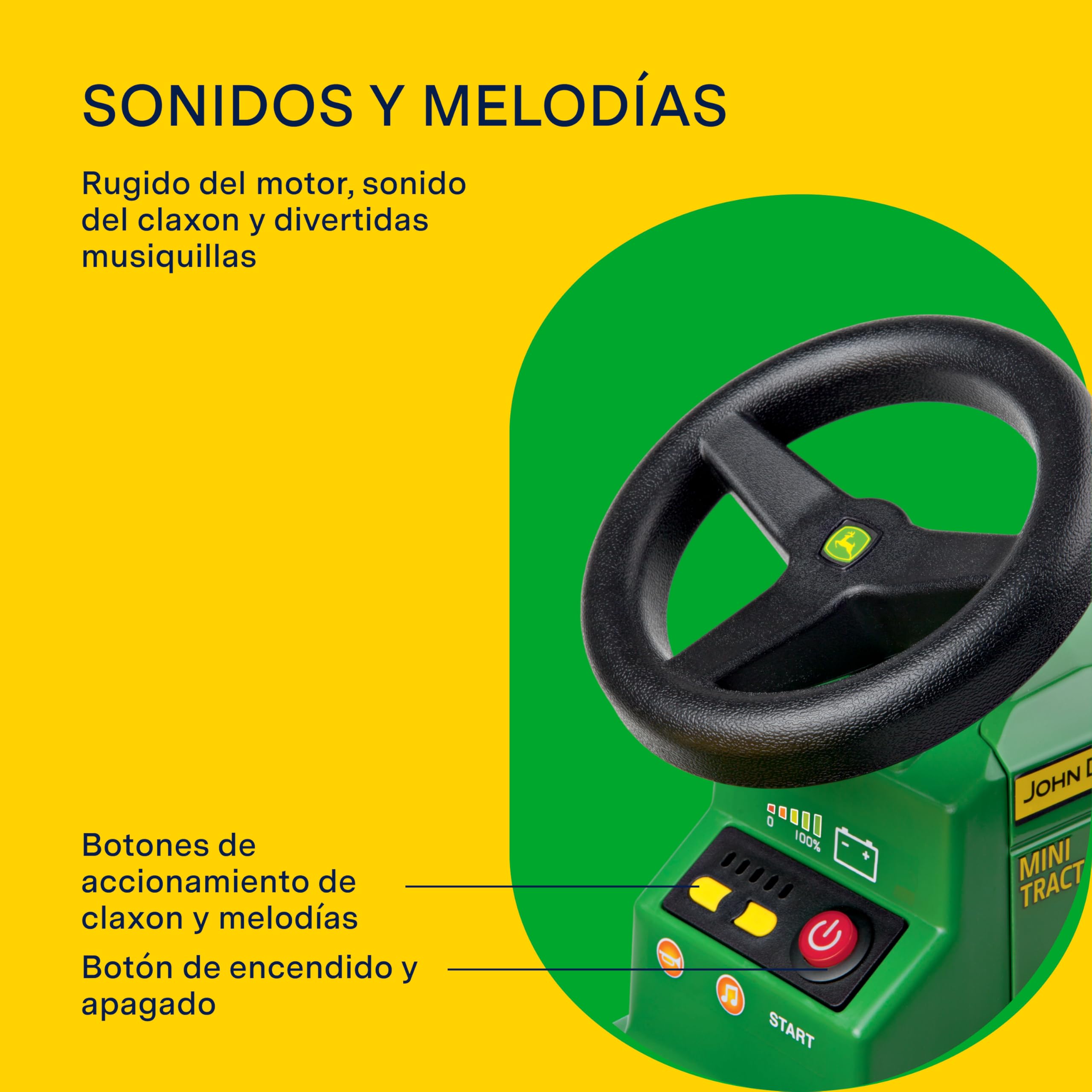 Peg Perego John Deere Mini Tractor - Tractor Eléctrico Montable 6V para Niños Desde 1 Año con Batería Recargable, Luces LED, Claxon, Sonidos y Melodías