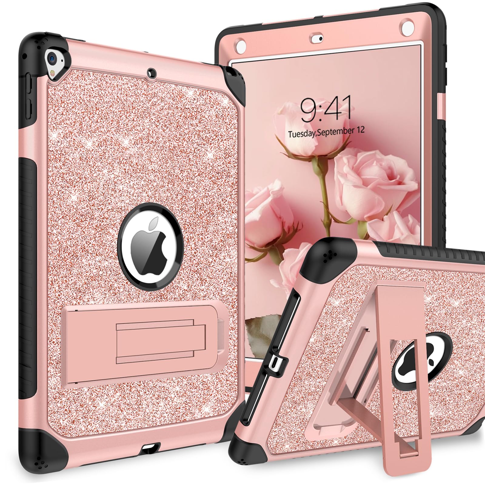 YINLAICase for iPad 6th/5th Generation, iPad 9.7 Case Glitter Women Girls Hybrid Shockproof Protective Cover with Kickstand iPad 9.7-Inch iPad Air 2nd A1893/A1954/A1822/A1823,Rose Gold