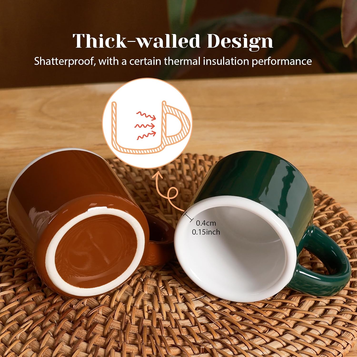 INGOFIN Ceramic Espresso Cups Set of 4, 2 oz Mini Espresso Mugs with Handle, Small Demitasse Coffee Cups, Vintage Accessories, Microwave Safe Shot Cup Suit for Coffee Bar image 4