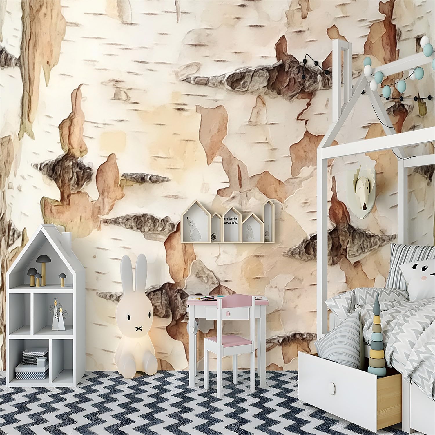 Tapeta brązowa tapeta z włókniny, roślina kora brzozy, zbliżenie, wodoodporny papier kontaktowy do domowej szafki i dekoracji, tapeta 250 x 175 cm, do salonu, sypialni, kuchni, korytarza,