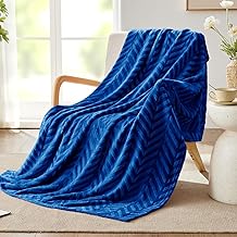 Whale Flotilla Flannel Fleece Throw Blanket for Couch Sofa Bed, Soft Velvet Lightweight Throws Plush Fluffy Chevron Design Decorative Blankets for All Season, 50x60 Inch, Royal Blue