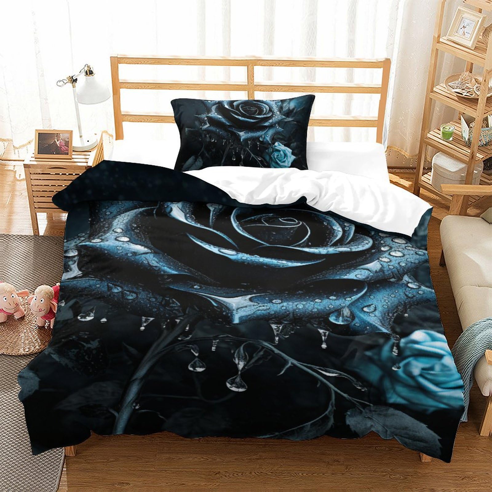 Housse de couette 3D roses antibactérienne contre allergies lit enfant