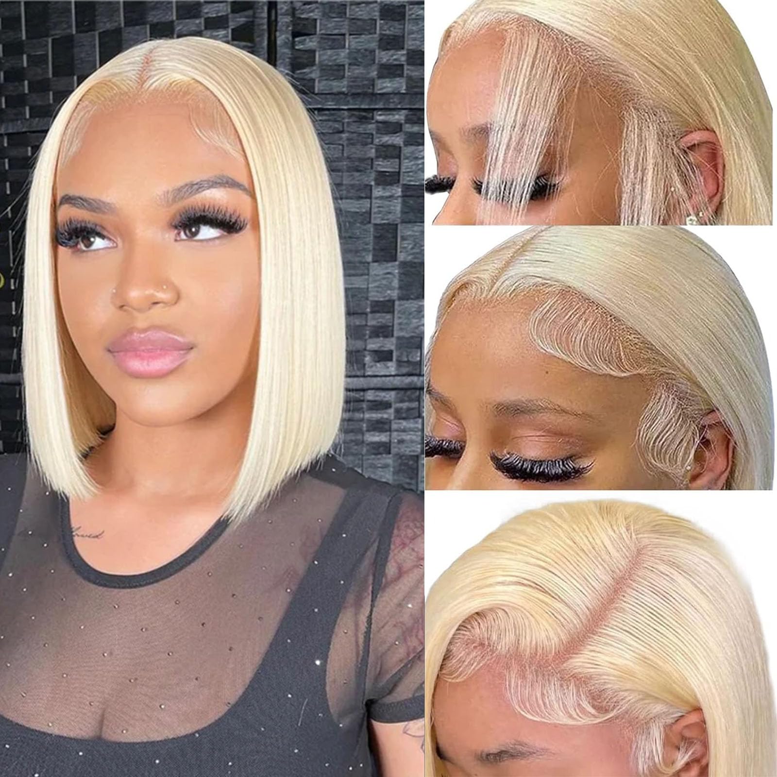 Bob Wig 613 Lace Front - 13X4 HD Human Hair, Pre-Plucked With Baby Hair, 150% Density - Short Bob Style (12inch, 613 Bob Wig)