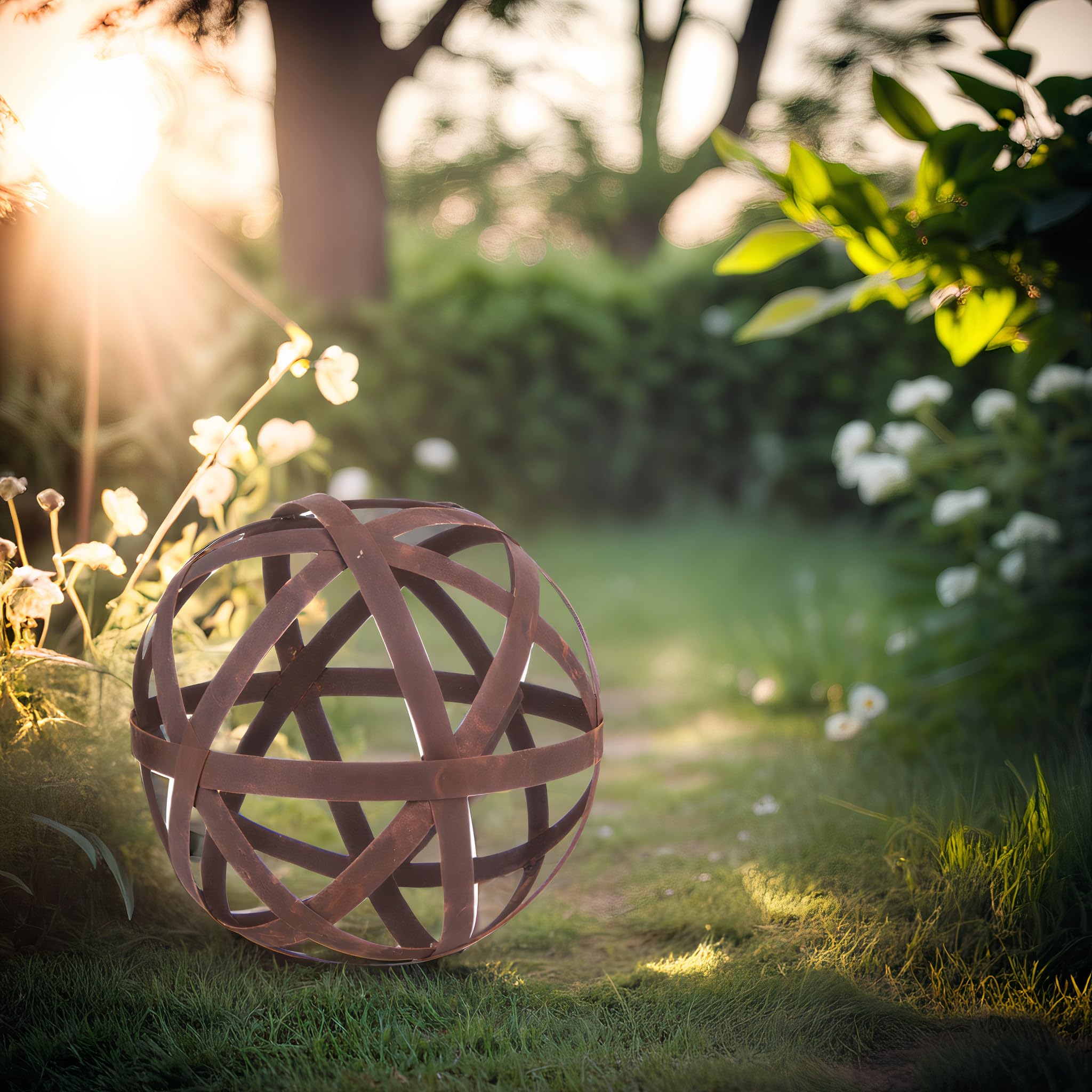 Sfera Metallo Arrugginita A Forma Di Cuore – 40 Cm, Decorazione Da Giardino Resistente Alle Intemperie