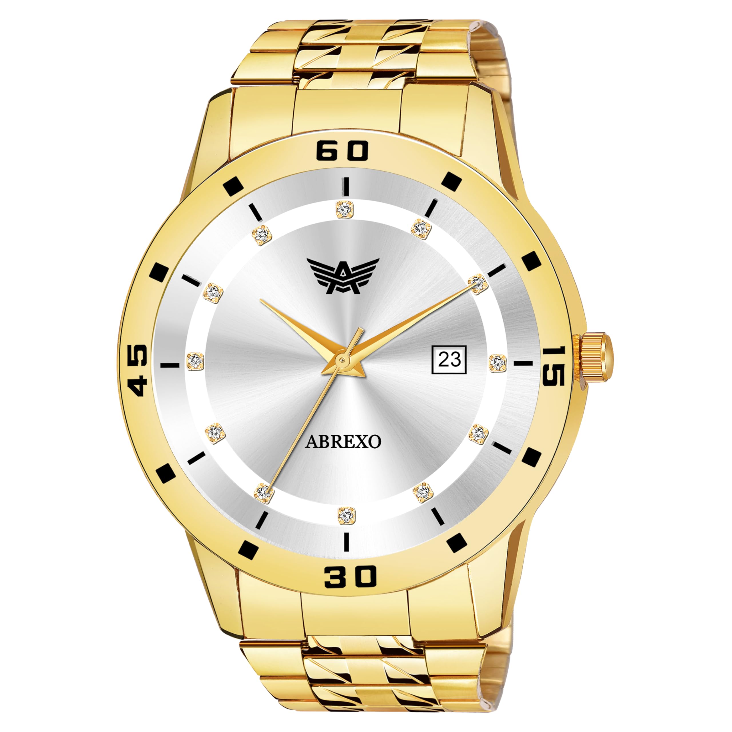 Abrexo Elegant Series - Diamond Studded Dial - Date Working - Gold Plated Analog Boys - Quartz Mechanism Watch for Men (Silver) (B0CY8NMBZP) Amazon Price History, Amazon Price Tracker