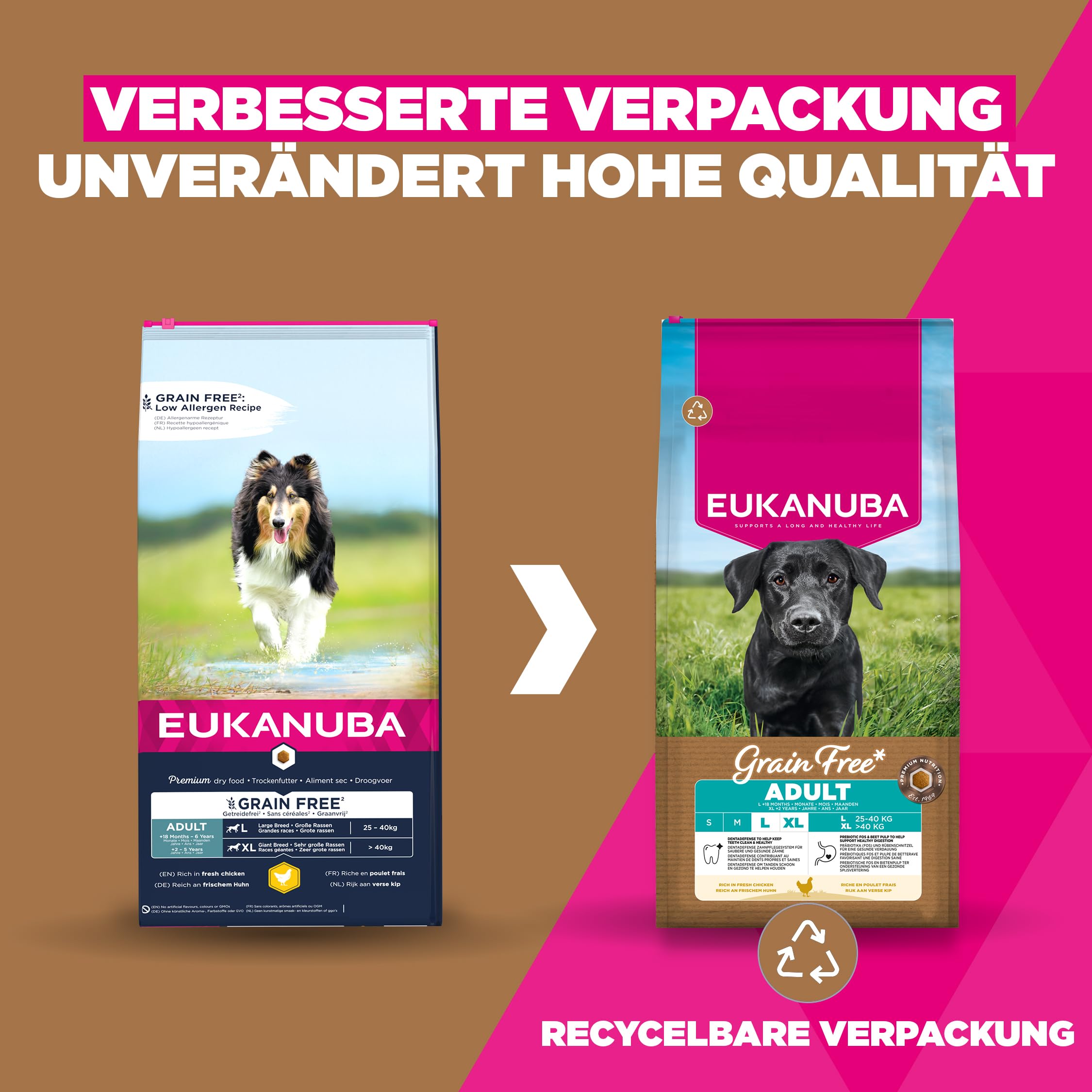 Eukanuba Hundefutter getreidefrei mit frischem Huhn für große Rassen, 12 kg | Premium Trockenfutter mit frischem Huhn | ohne Getreide | für ausgewachsene Hunde