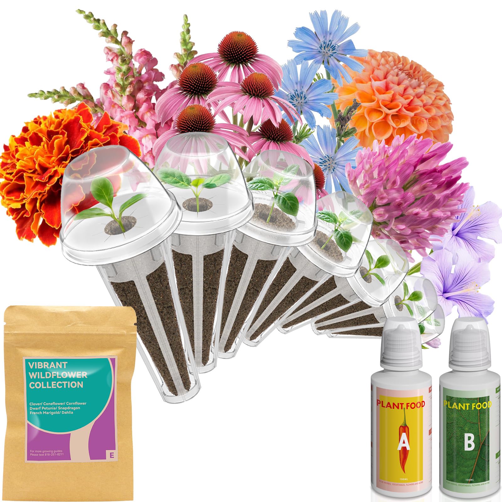 inbloom Flower Seed Pod Kit for AeroGarden, iDoo, Ahopegarden, GARDENCUBE, MUFGA Hydroponics, 7 Pods (350+ Seeds with Coneflower, Petunia, Snapdragon,