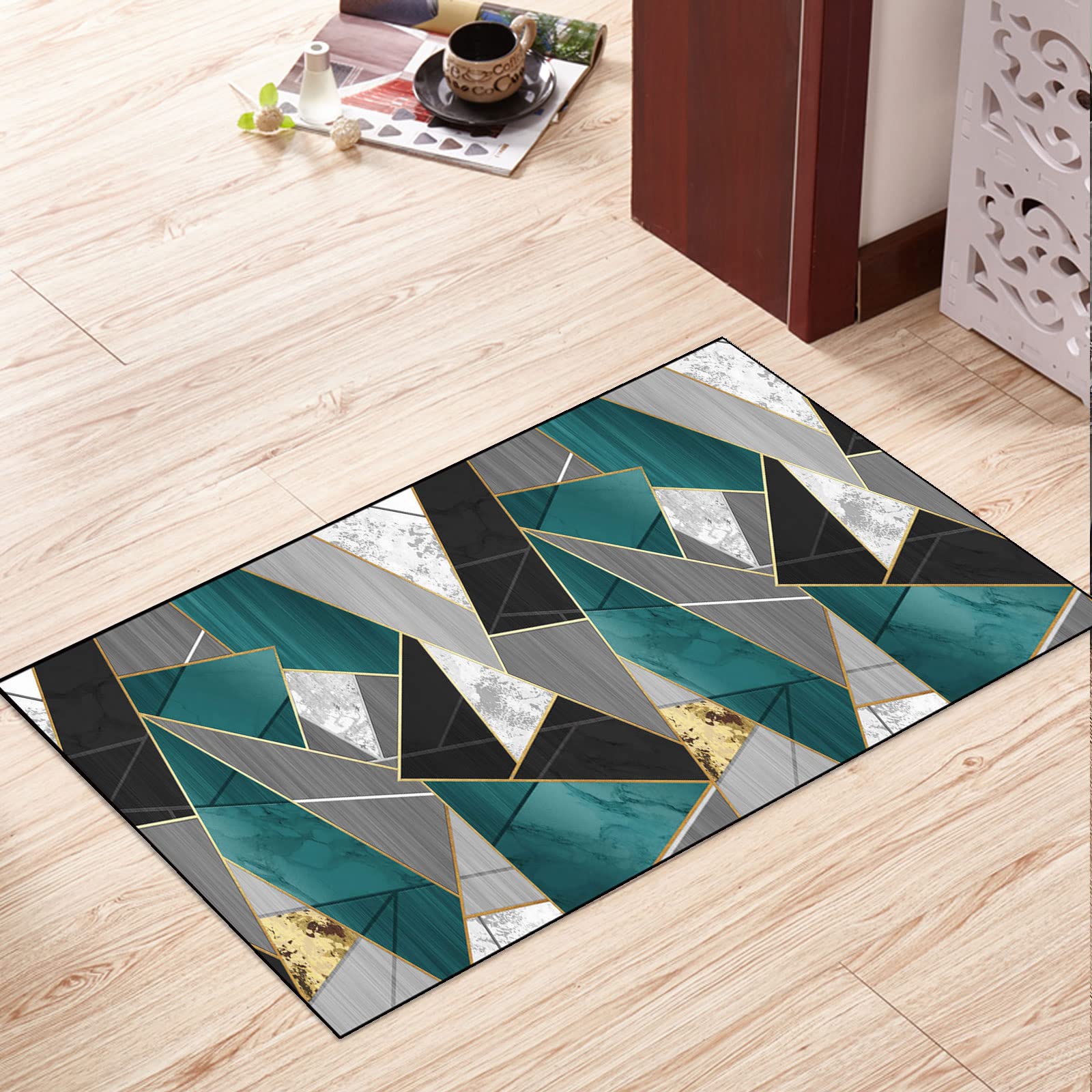 Tapis de Couloir Long Absorbant Moderne Motifs Géométriques Tapis de Salon Chambre pour Les Chambres Jeunes Adulte Fille Garcon