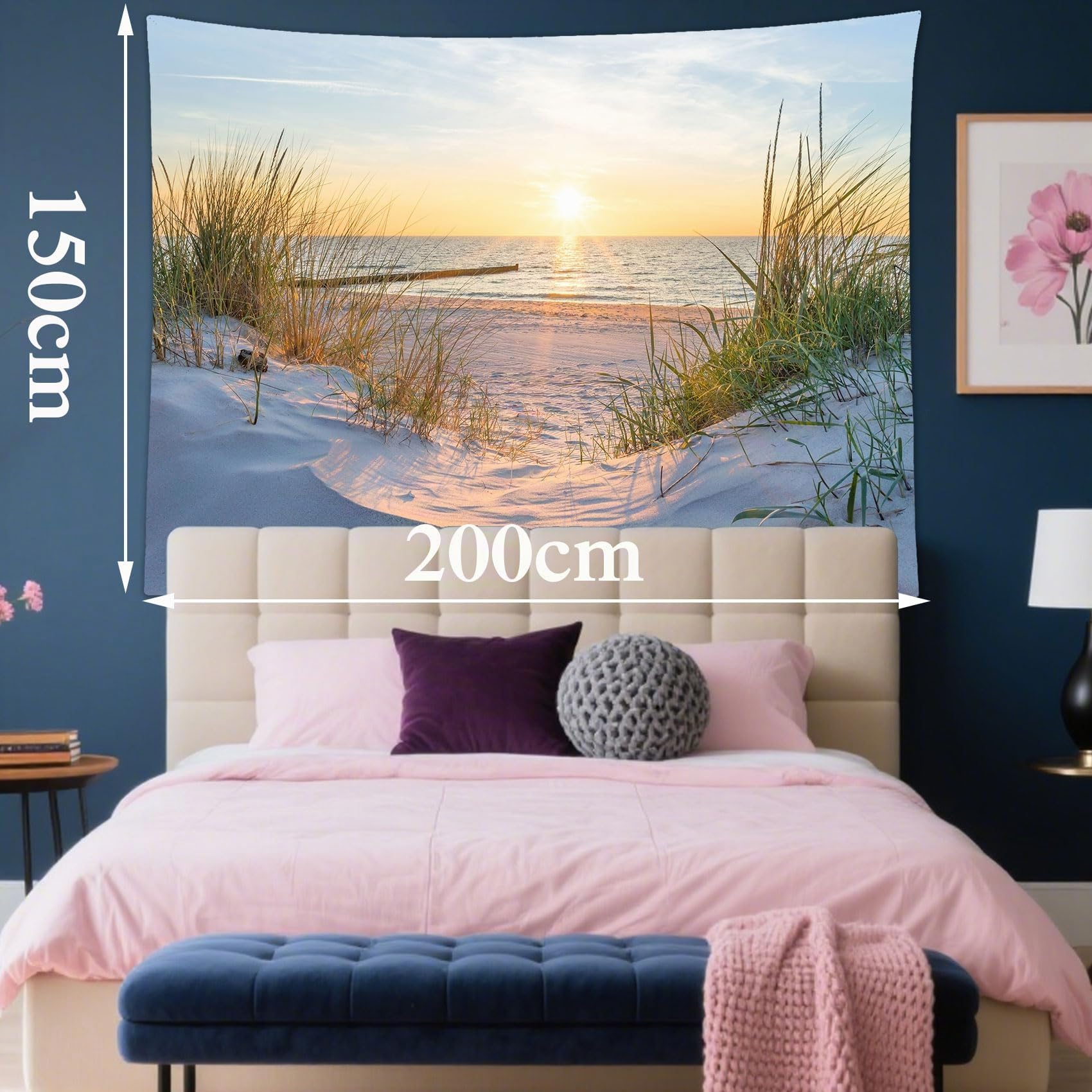 LB Arazzo Natura Arazzo da Parete Tramonto sul mare Telo da Parete Paesaggio estivo Arte Muraria per Soggiorno Camera da Letto Dormitorio Decorazione,200x150cm