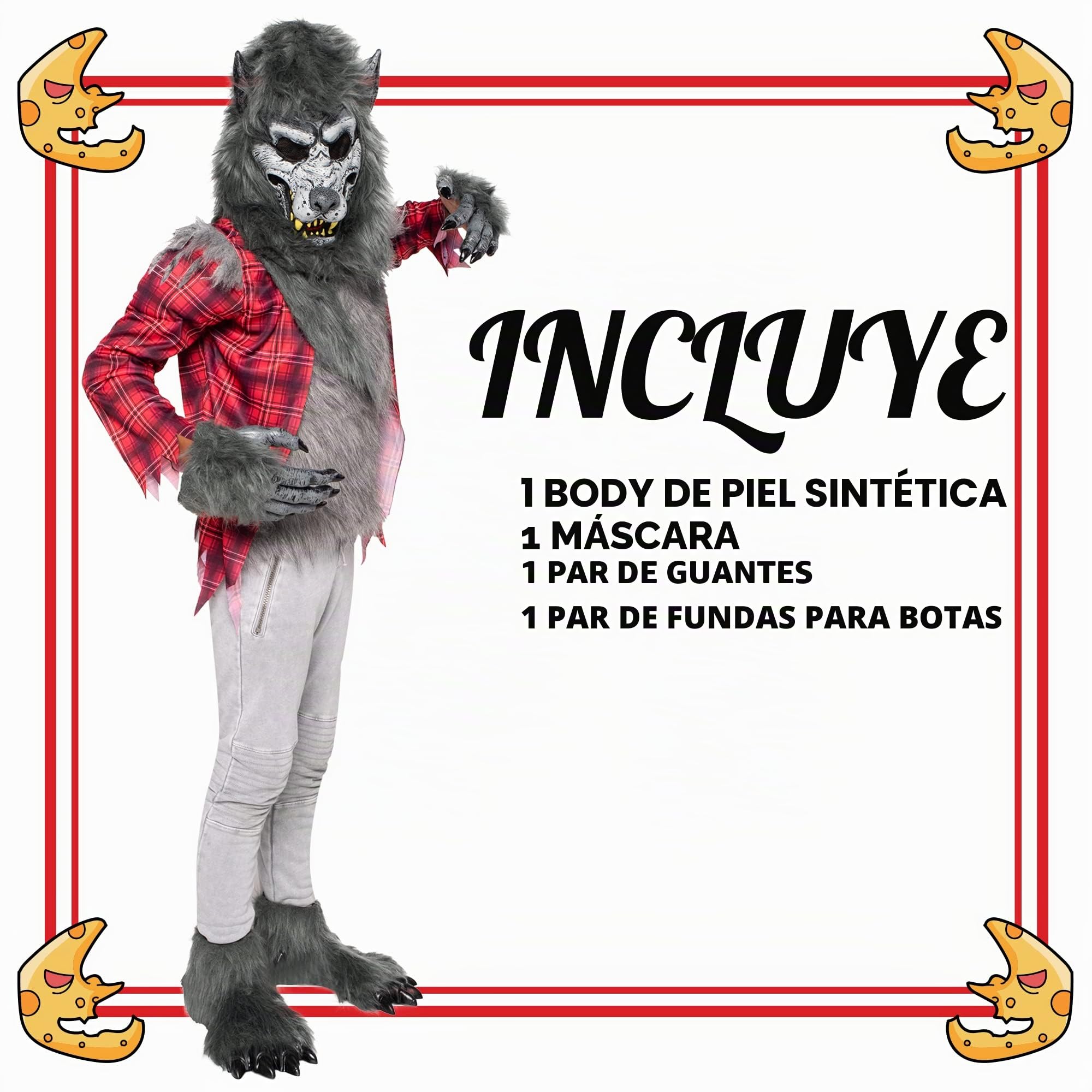 Spooktacular Creations Disfraz de Halloween de lujo de hombre lobo aullador con máscara, guantes de garras de hombre lobo, fundas para botas, disfraz de lobo para niños para Halloween-M (8-10 años)