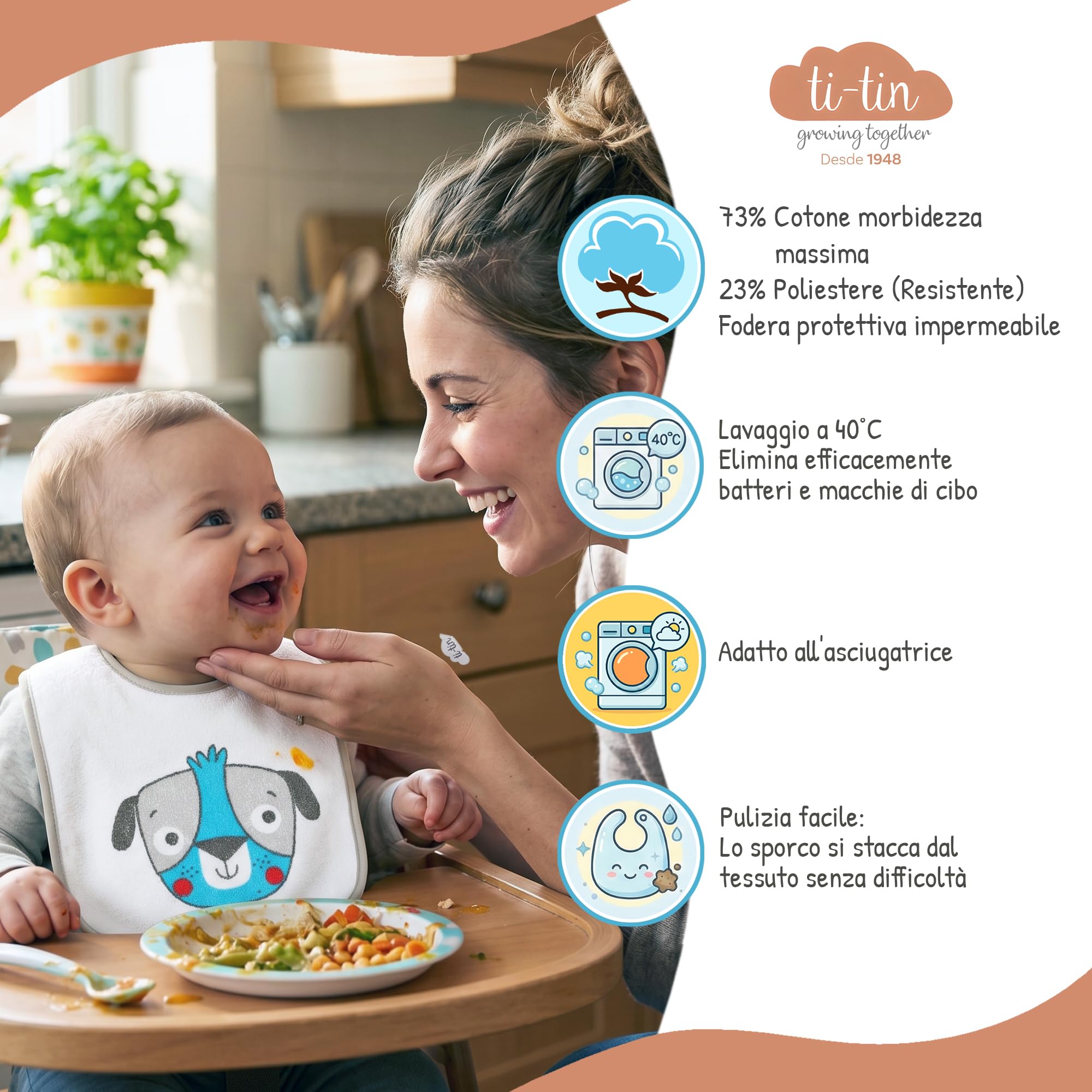 Bavaglini Impermeabili 73% Cotone 27% Poliestere Confezione da 7 23x27 cm per Bambini 6-18 Mesi