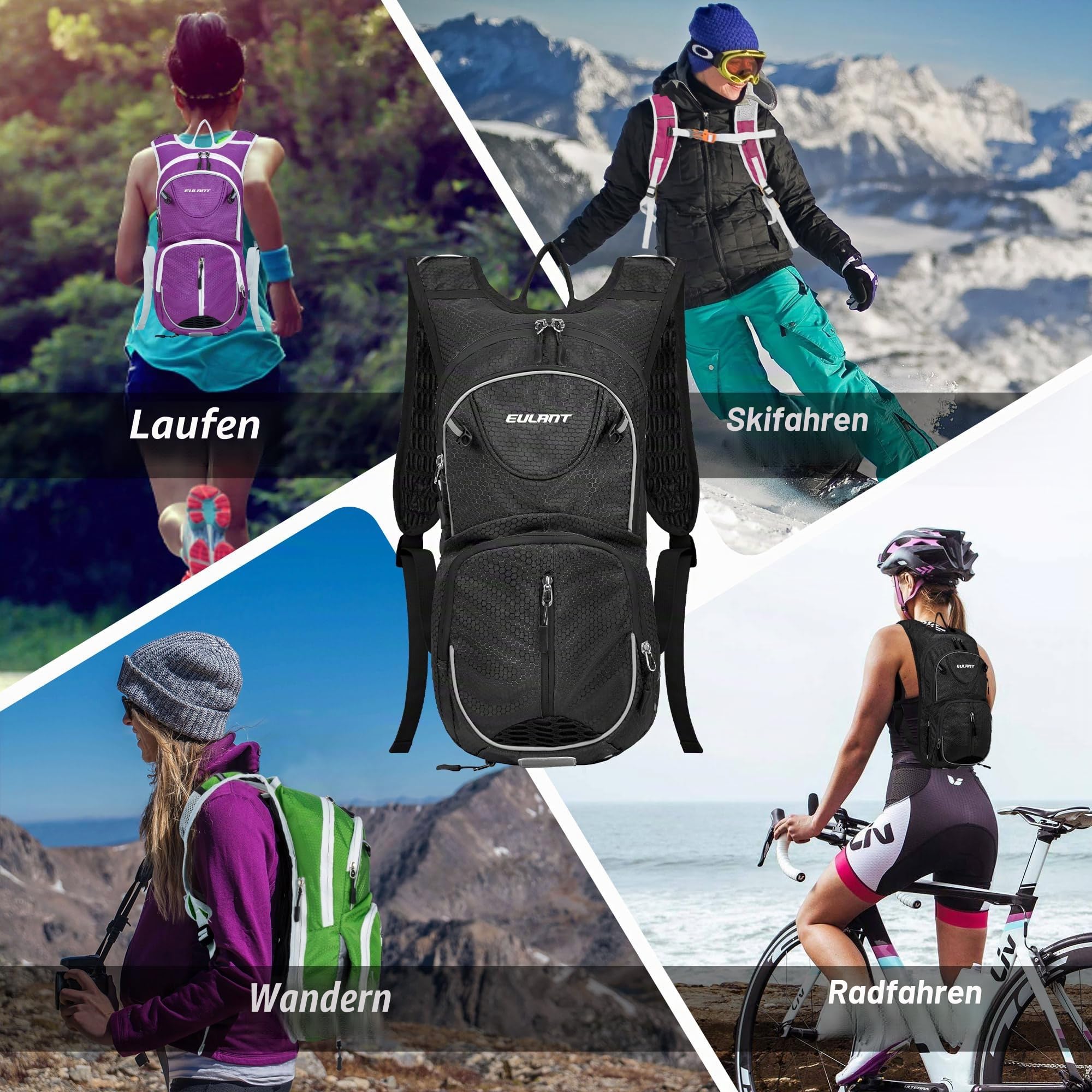 EULANT Radsport Rucksack, Leichter Fahrrad Rücksack Hydration, Kleiner Sportrucksack, Radfahren Rucksack Wasserdicht für männer frauen Jungs Mädchen,mit Reflektierende Streifen & Wärmedämmschicht