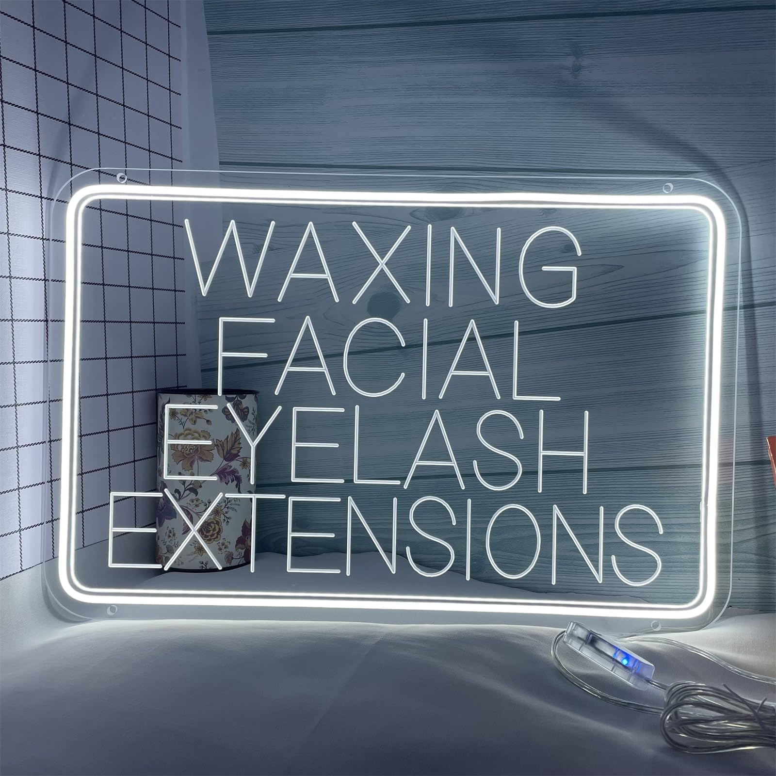 Depilación de pestañas faciales letrero de neón LED, luces de neón de grabado USB personalizadas con atenuador, para pestañas de cejas cuidado facial colgando decoración regulable,Blanco,60x40cm