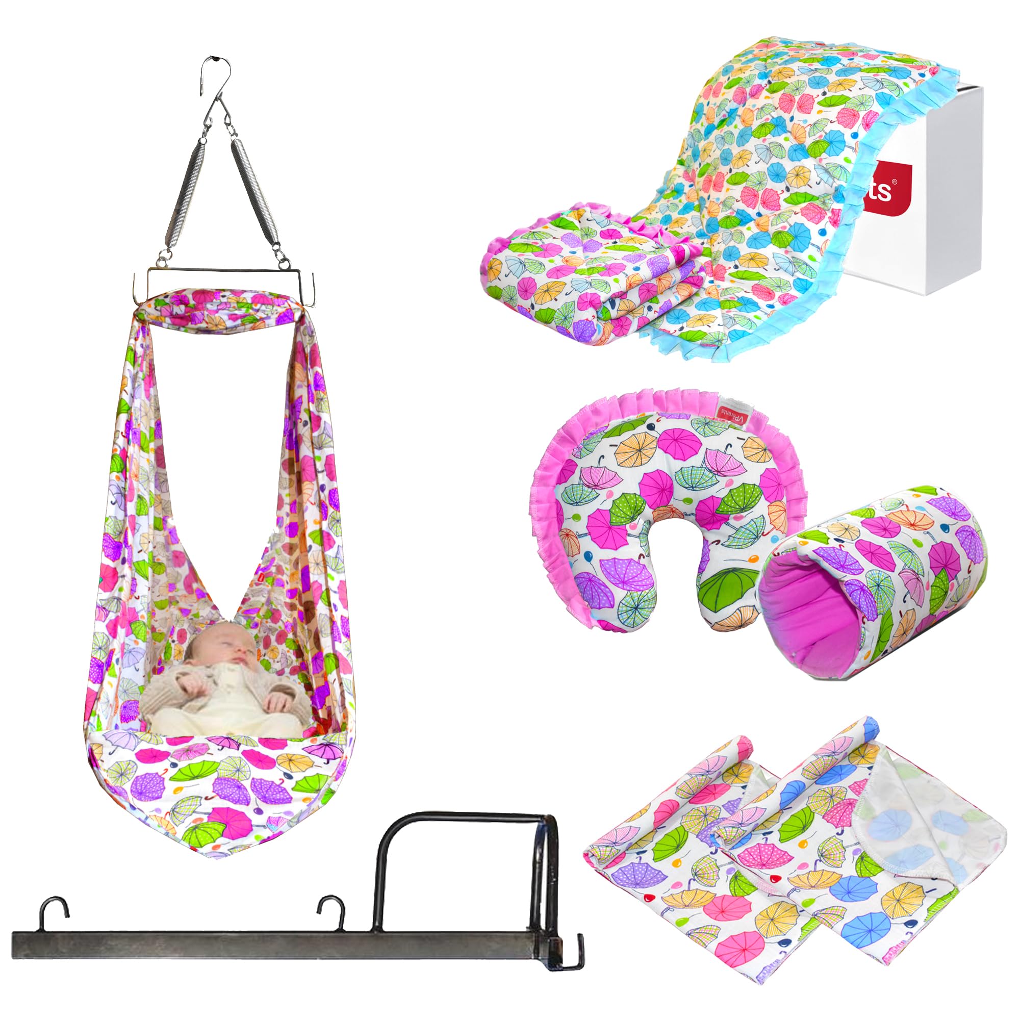 VParents Chunky Baby Swing Cradle with Metal Window Hanger Dry Sheet Combo Pack of 9 (Pink)-image-5