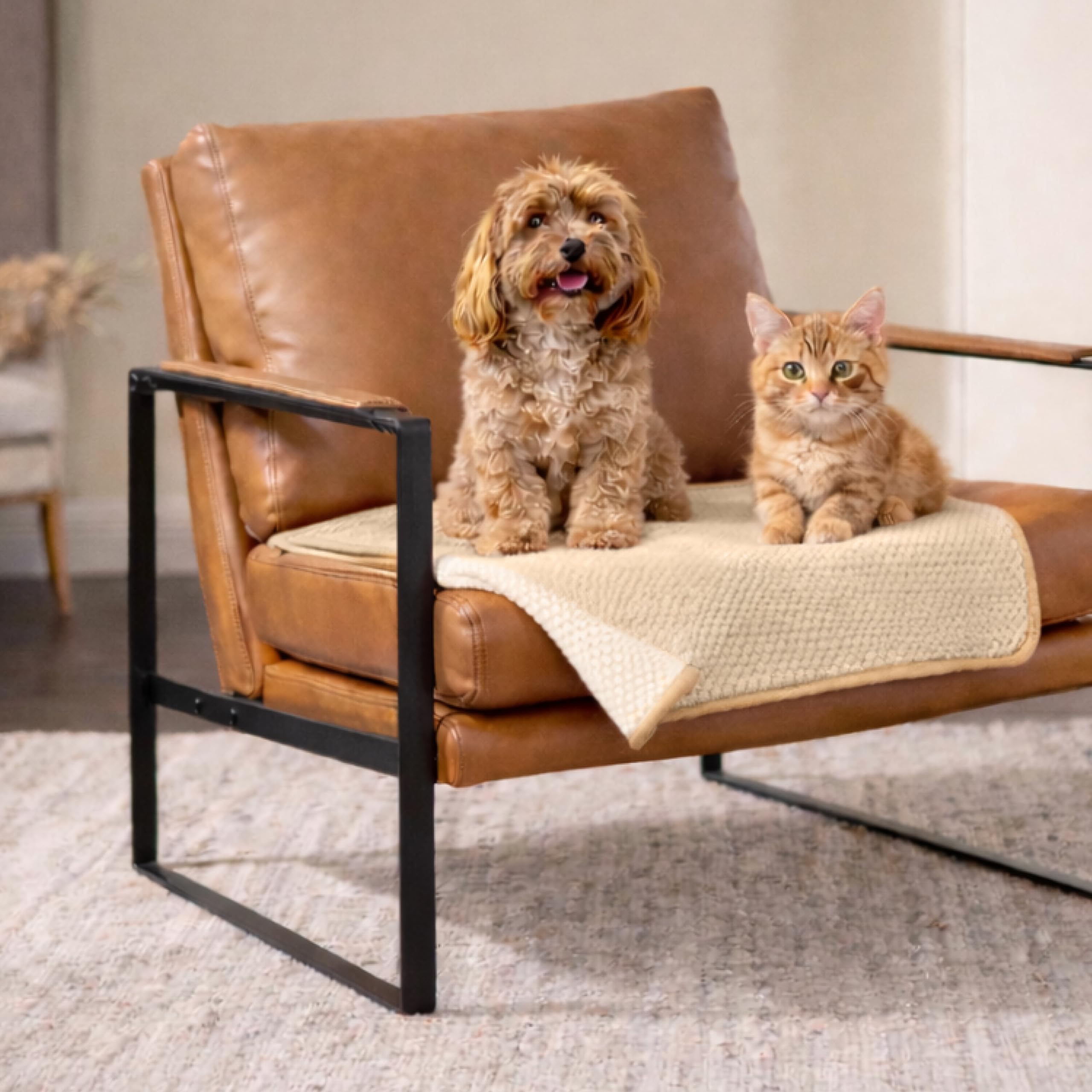 Dreamzie Hundedecke Wasserdicht Bett, Auto, Outdoor 63x88cm - Reversible und Maschinenwaschbar Hundedecke Sofa aus Sherpa Fleece - Beige