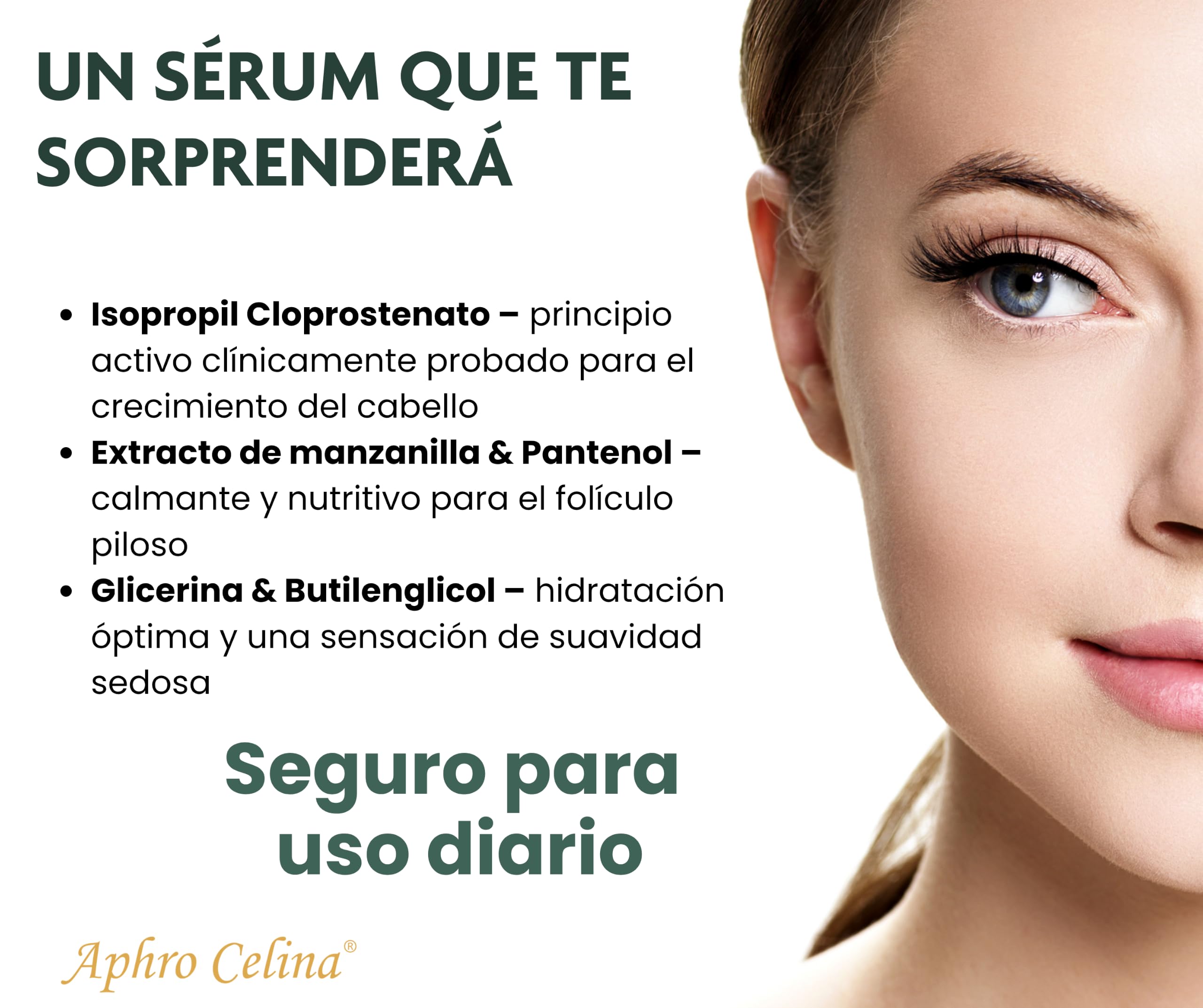 Aphro Celina Sérum para Pestañas, 3 ml, Natural, sin Hormonas, para Crecimiento y Cuidado de Pestañas