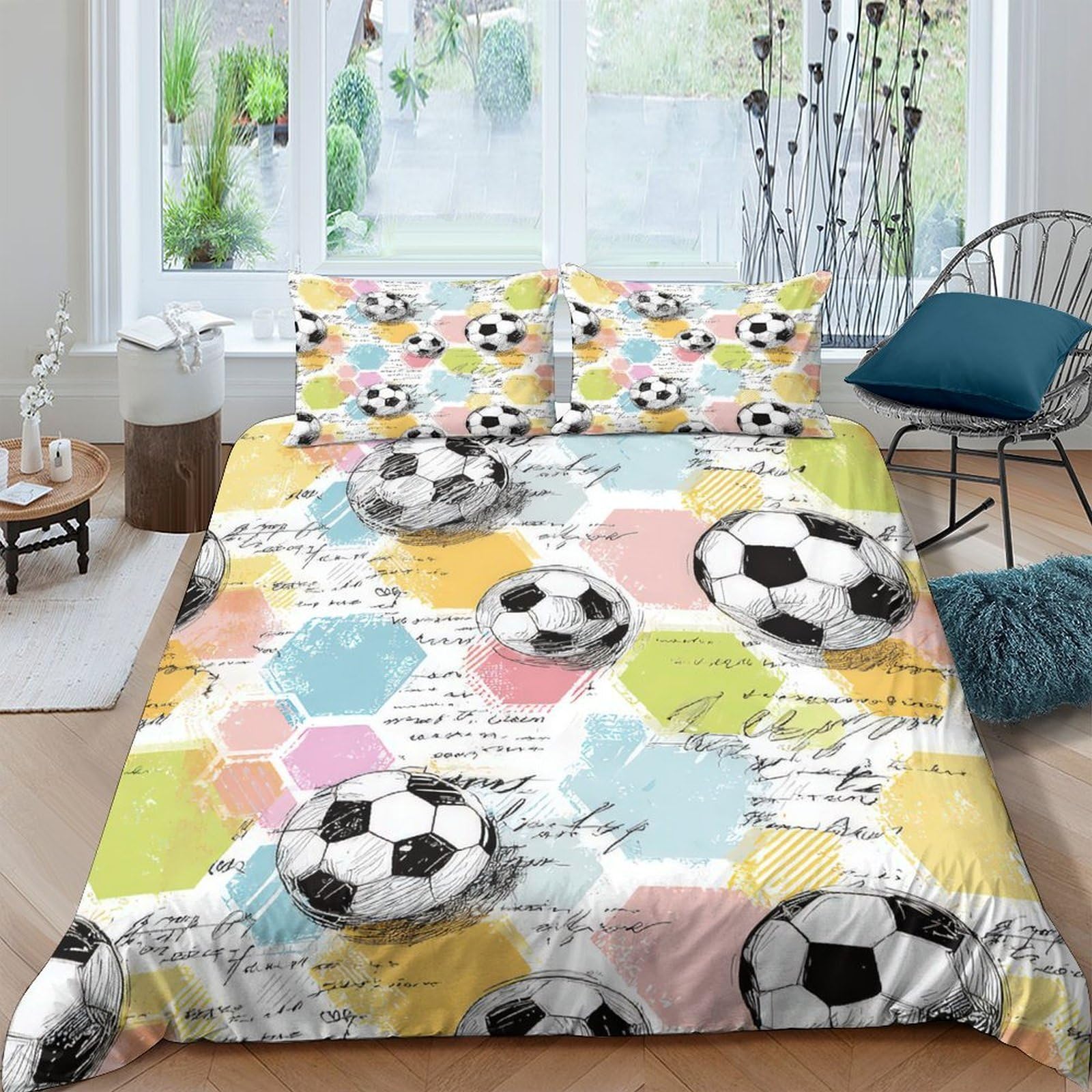 Ctjqhvkz Style-5 3D Printed Colorful Soccer Ball Fitted Sheet Microfiber Soft Breathable Graffiti Mattress Cover For Bedroom Dorm Mattress Decor Single（135X200cm）