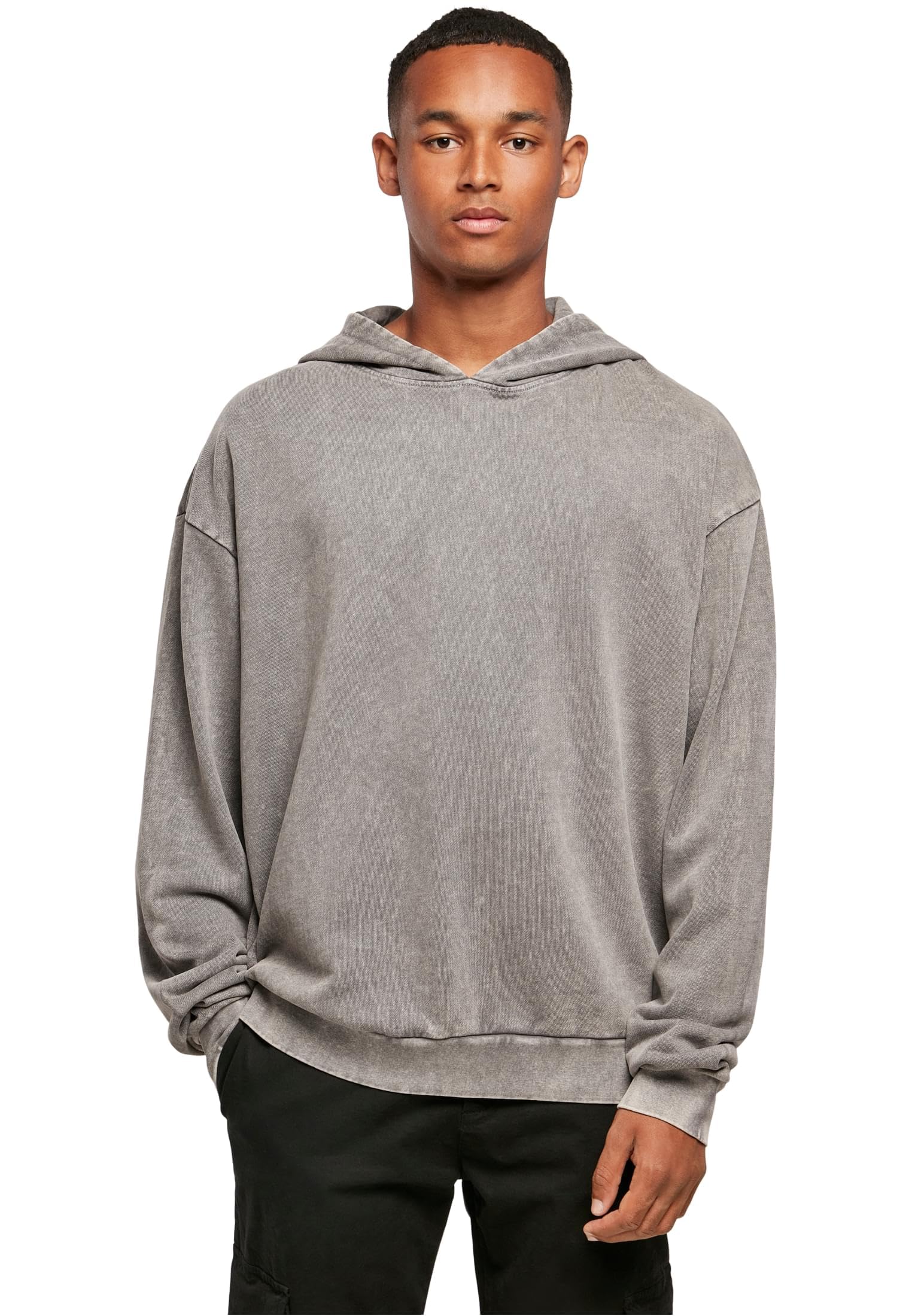 Build Your Brand Men's Acid Washed Oversized Hoody Hooded Sweatshirt, Asphalt, XXXL
