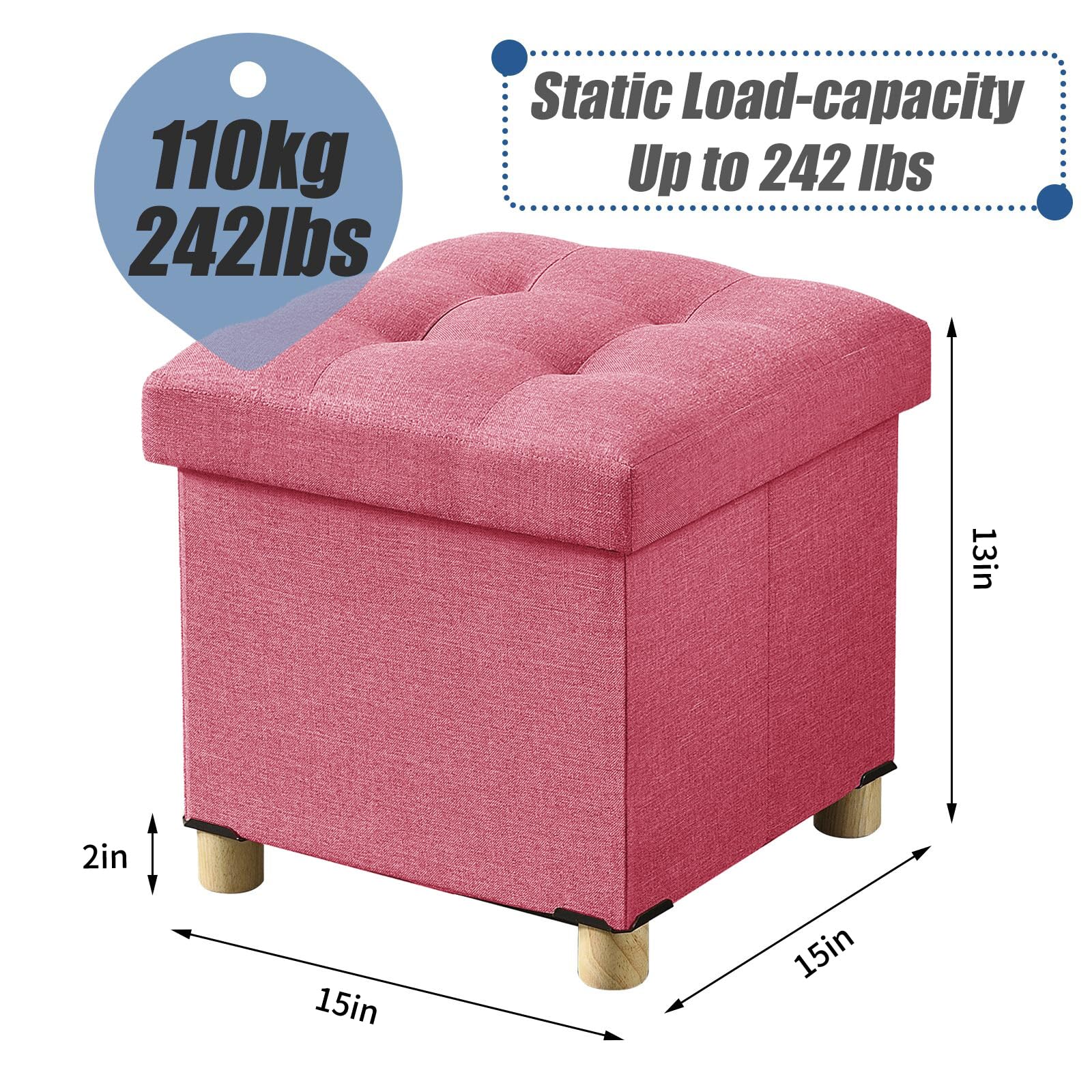 BRIAN & DANY Folding Ottoman Storage Box with Wood Legs, Linen Foot Stool, Footstool with Storage - Image 2