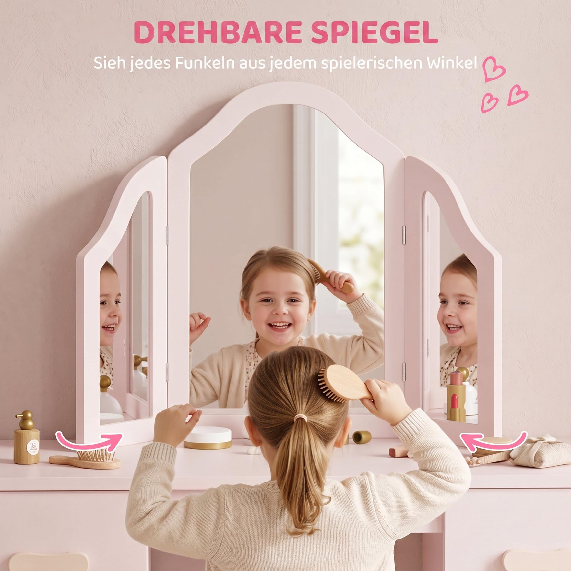 AIYAPLAY Schminktisch Kinder 2 in 1 Kinderschminktisch Mädchen ab 3 Rosa