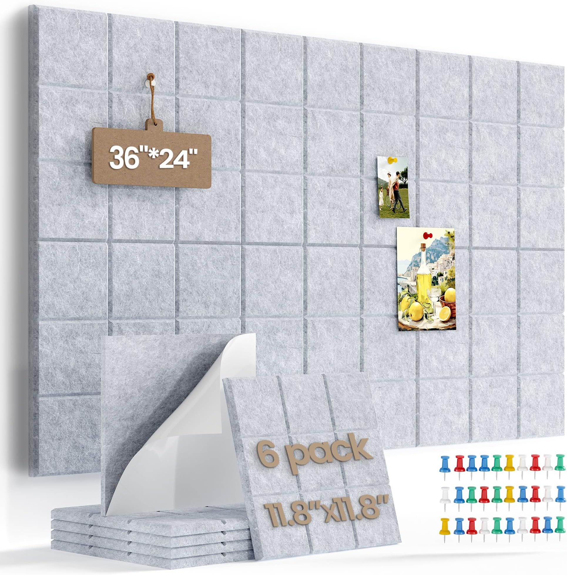Uoisaiko Large Cork Board Felt Board Tiles for Walls with 30 Push Pins, 11.8"...