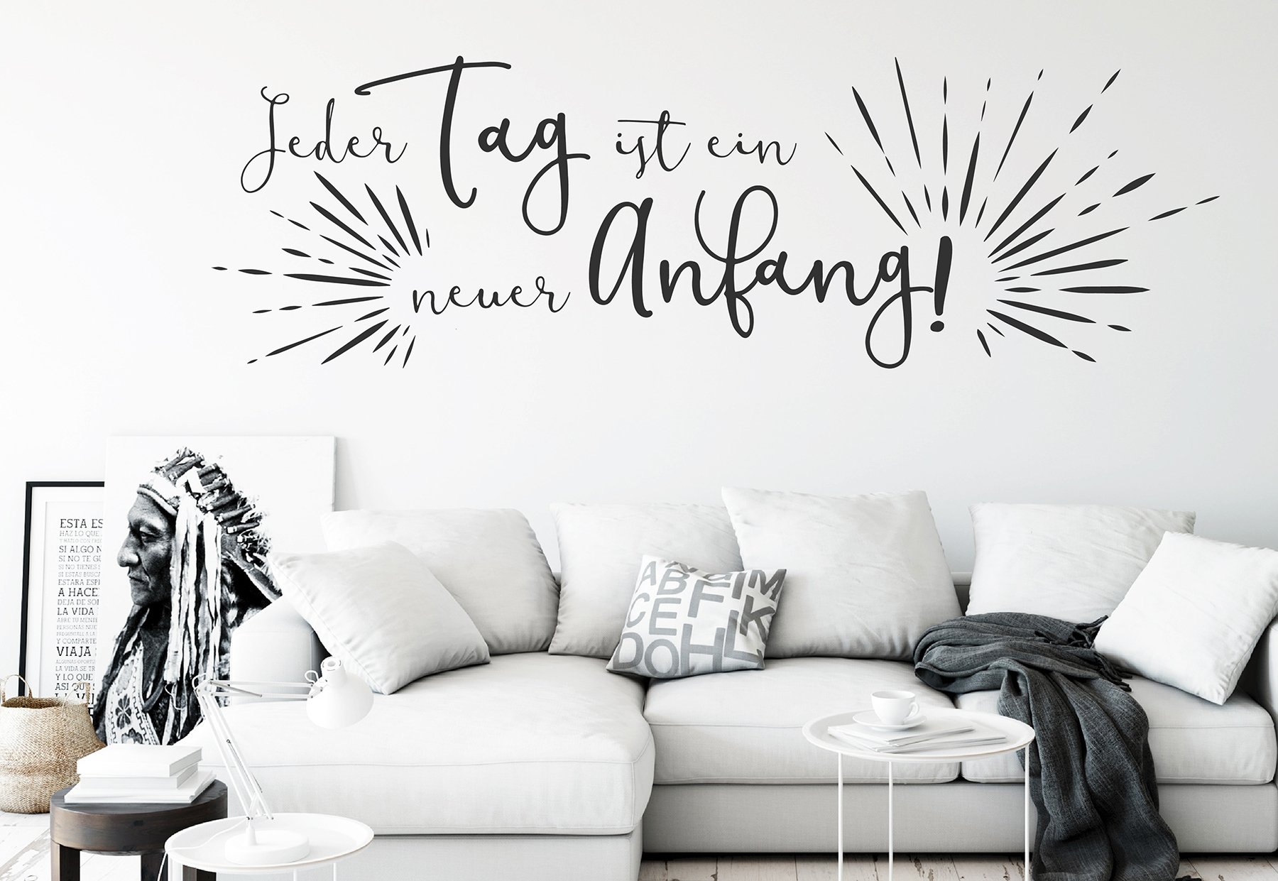 tjapalo® s-pkm 373 Wandtattoo Schlafzimmer Wohnzimmer Wandspruch Sprüche jeder Tag ist ein neuer Anfang- in vielen Farben Wandtattoo groß xxl (B180 x H55 cm)
