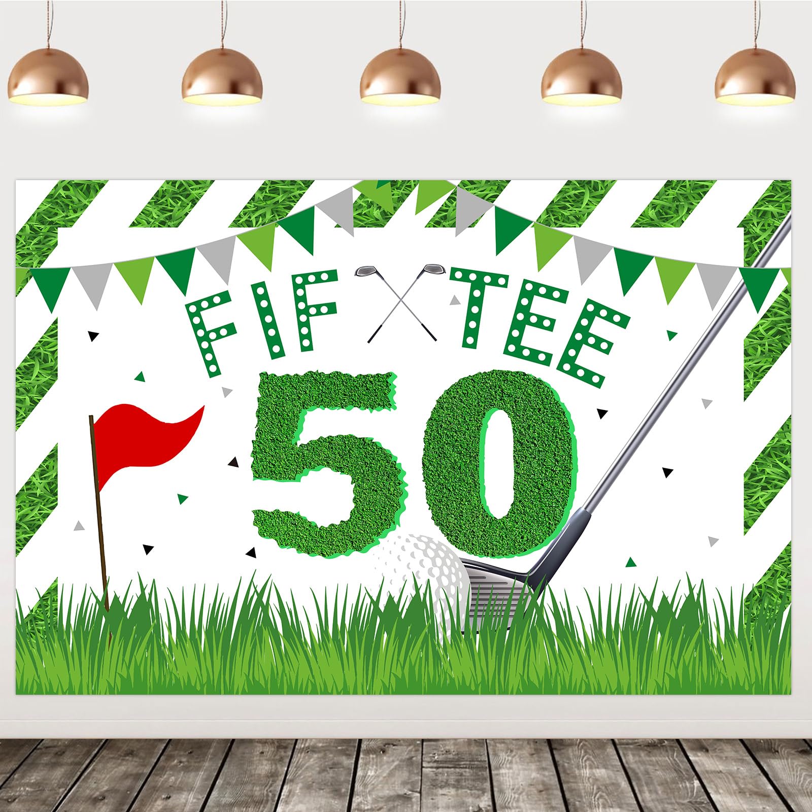kreat4joy Golf 50th Birthday Party Decorations Men, 7 x 5 ft Fif Tee Golf Party Backdrop Banner Background, Green