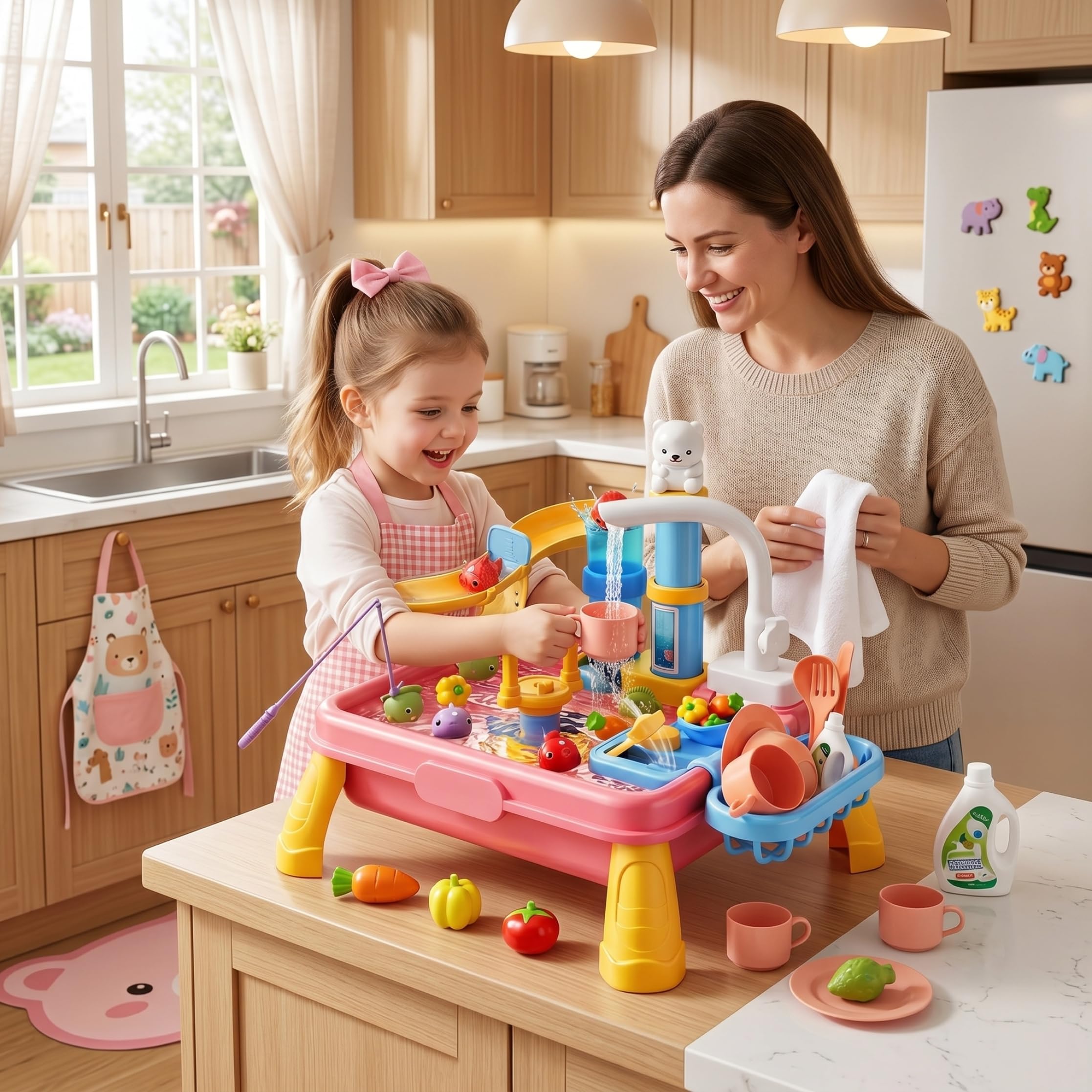 Fregadero de Juguete Mesa de Actividades acuáticas alimentada por batería Juego de simulación Interactivo Juguete de Cocina con Ciclo de Agua automático Estilo-1