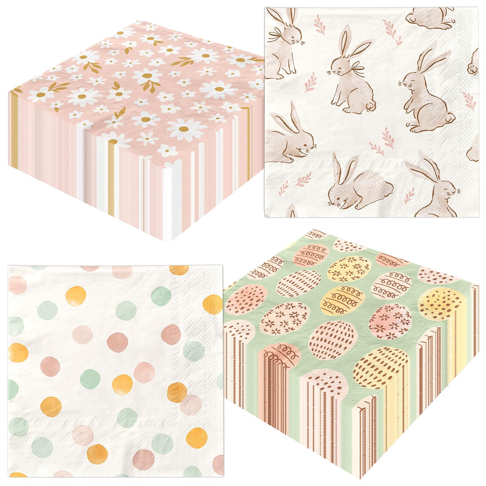 40Pcs Easter Napkins Paper with Happy Easter Bunny Eggs Hunt Daisy Bunny Napkin for Spring Party Dinner Kitchen Bathroom