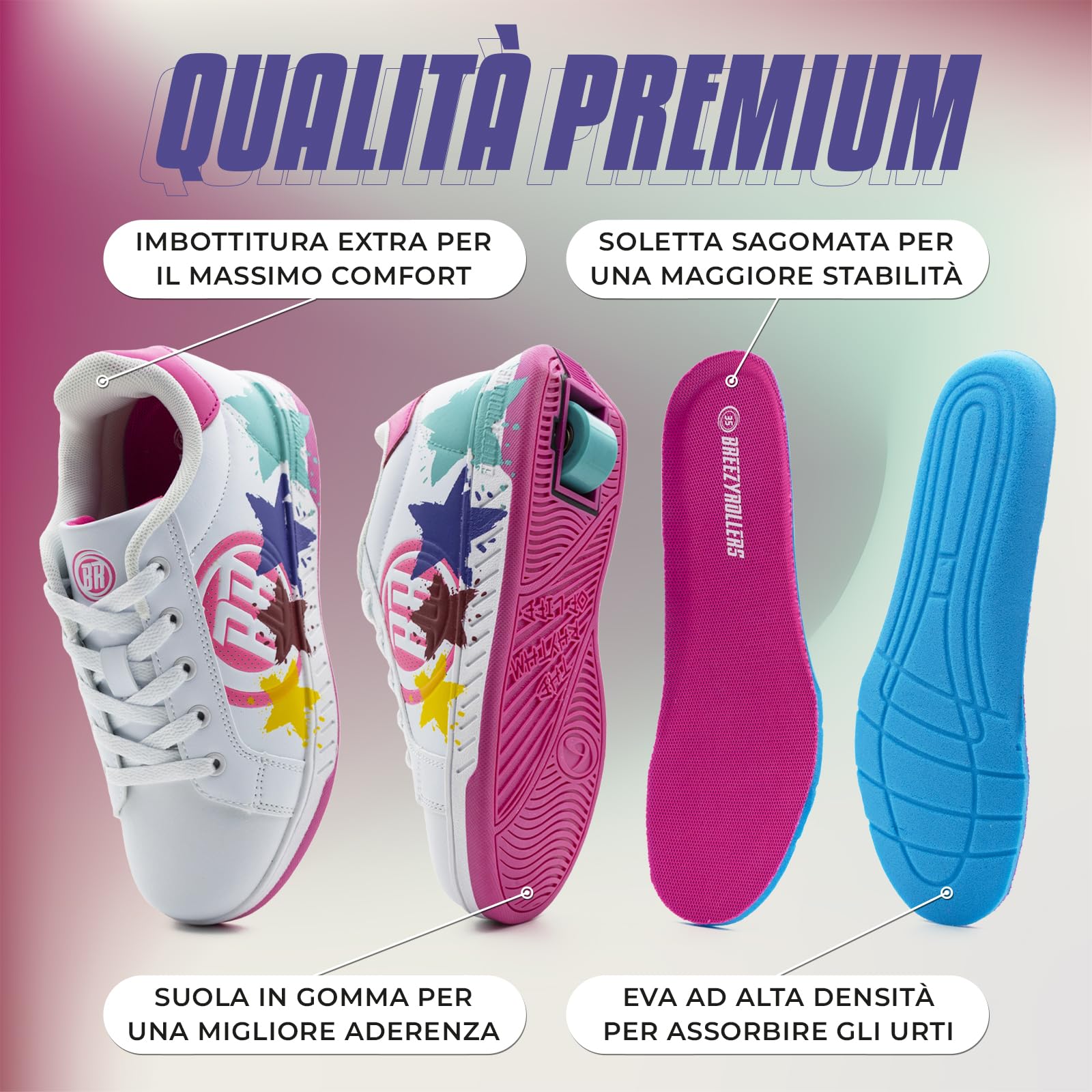 Breezy Rollers Scarpe con Ruote per Bambini I Scarpe con Ruote per Bambini I dai Bambini Scarpe da Strada ai Pattini a rotelle in pochi Secondi I Sistema di clic Brevettato I Scarpe con Ruote per