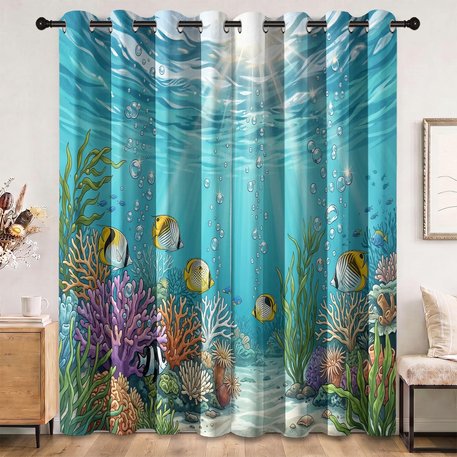 Ręcznie rysowane przybrzeżne zasłony zaciemniające do sypialni, salonu, 140 x 229 cm, izolacja termiczna, zasłony okienne, zasłony okienne, dekoracja domu