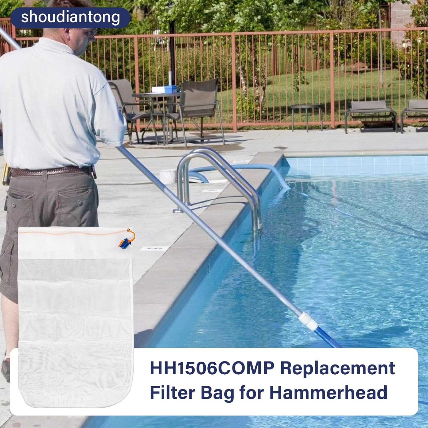 HH1506COMP Standard Fine Mesh Filter Bags Compatible with Hammer-Head Swimming Pool Cleaner Vacuum Bag, 100 Micron Debris Bag with Cleat, Replaces HH1506