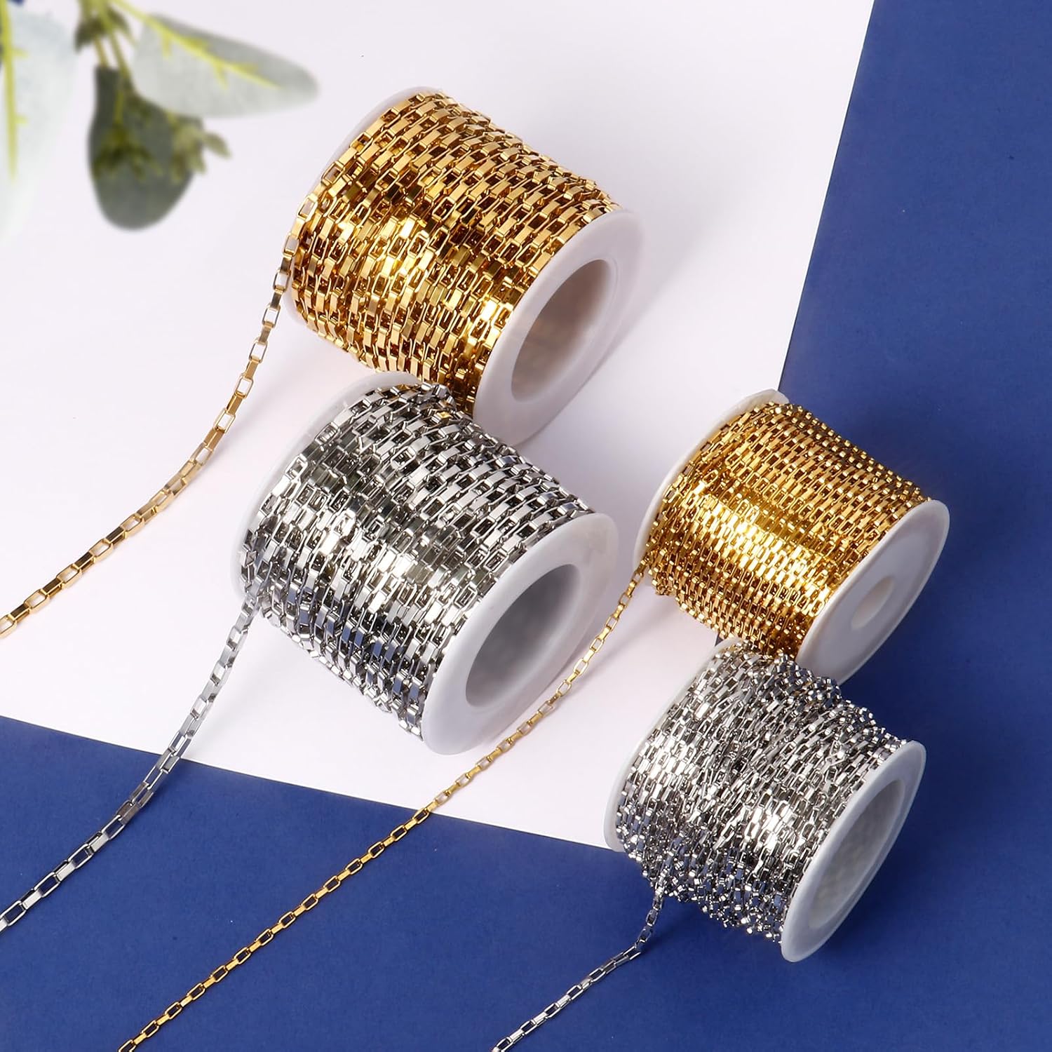 [33 FT] Stainless Steel Box Chains Bulk for Jewelry Making, 3mm 304 Stainless Steel Rectangle Square Links Chains Roll Spool for Jewelry Making DIY Craft - Image 6